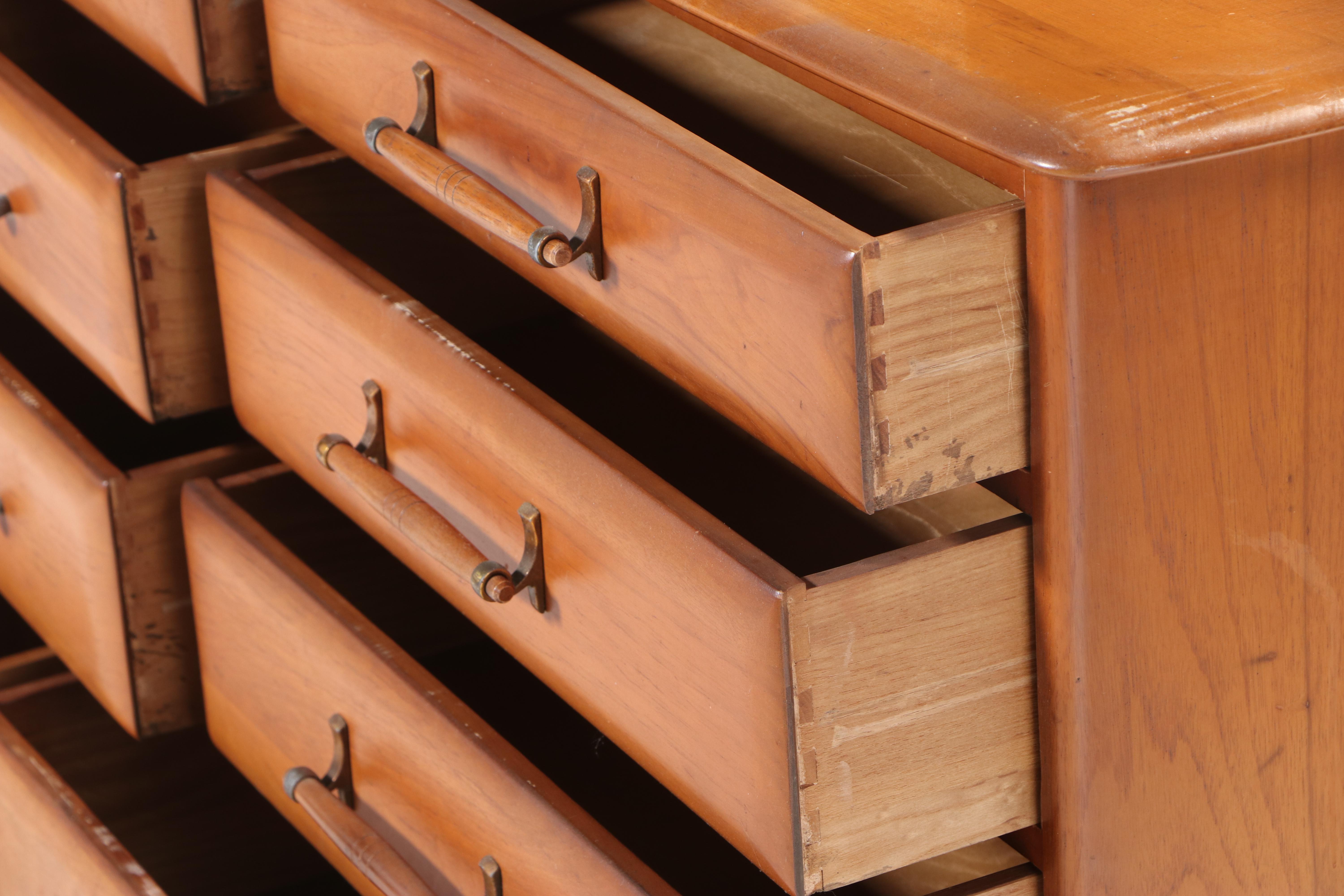 Unique Furniture Makers Mid Century Modern Pecan Eleven-Drawer Dresser