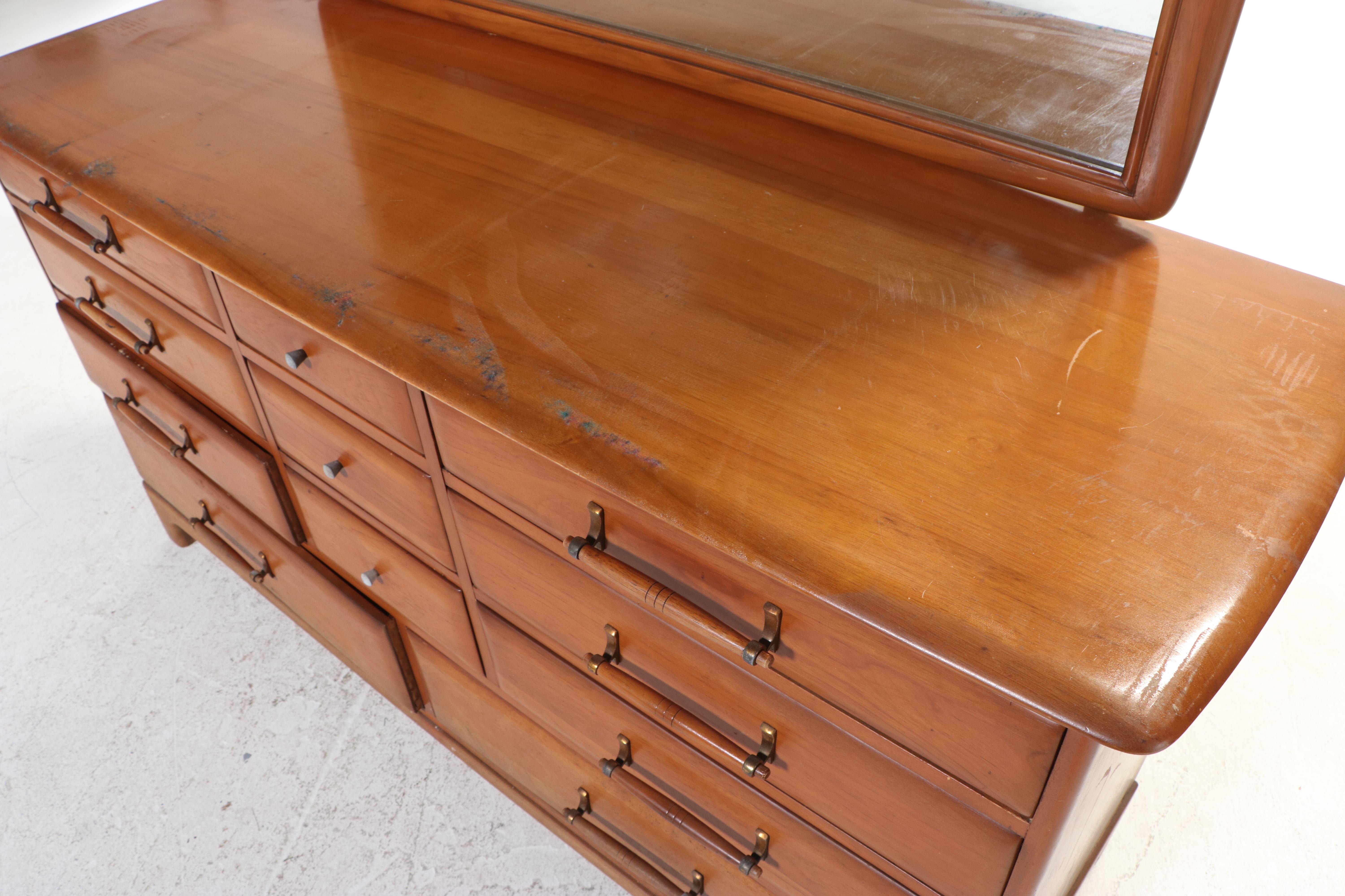Unique Furniture Makers Mid Century Modern Pecan Eleven-Drawer Dresser