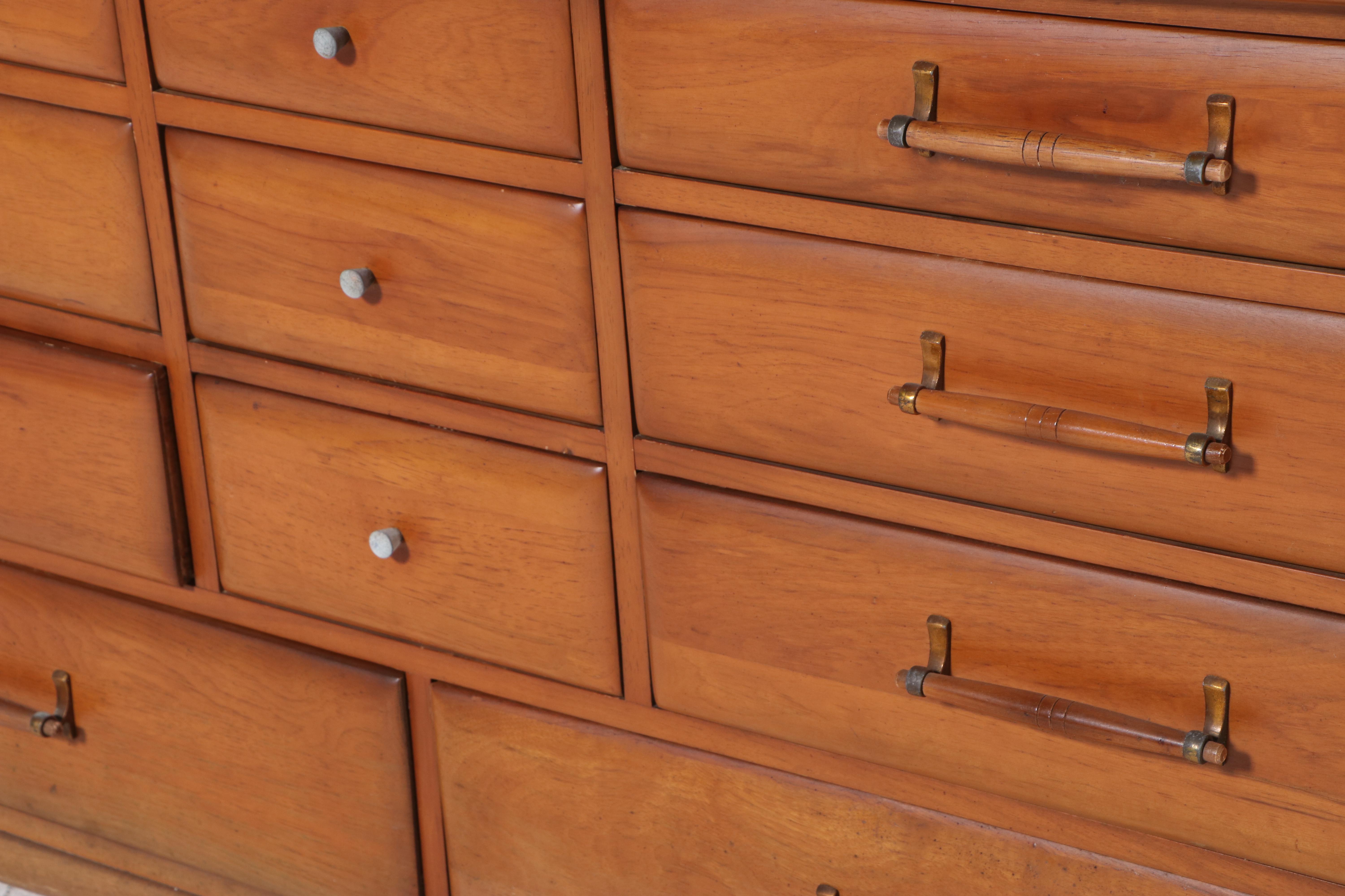Unique Furniture Makers Mid Century Modern Pecan Eleven-Drawer Dresser