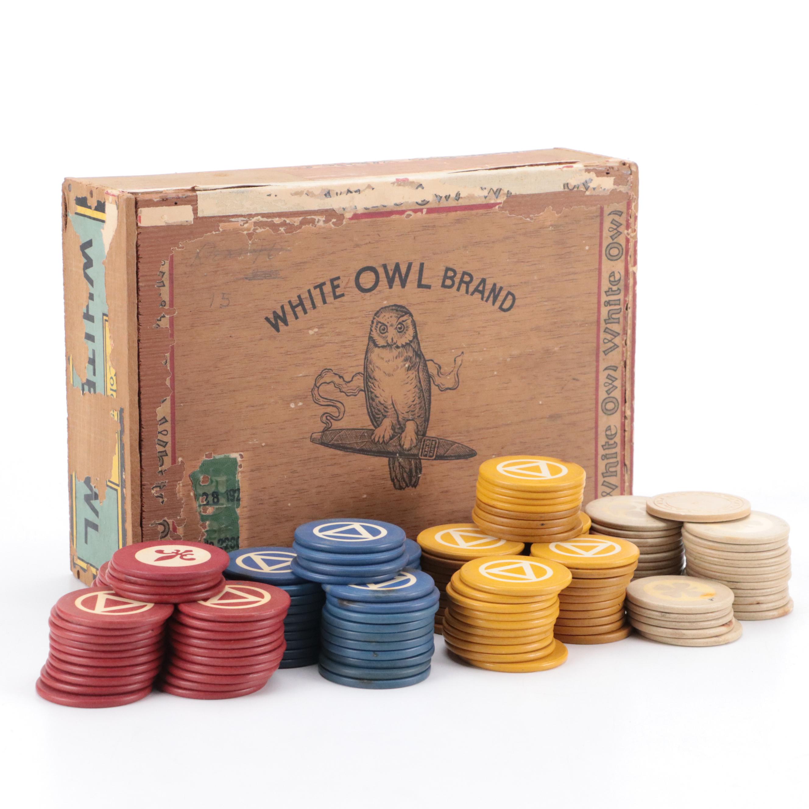 Shamrock and Other Clay and Composite Poker Chips & Cigar Box