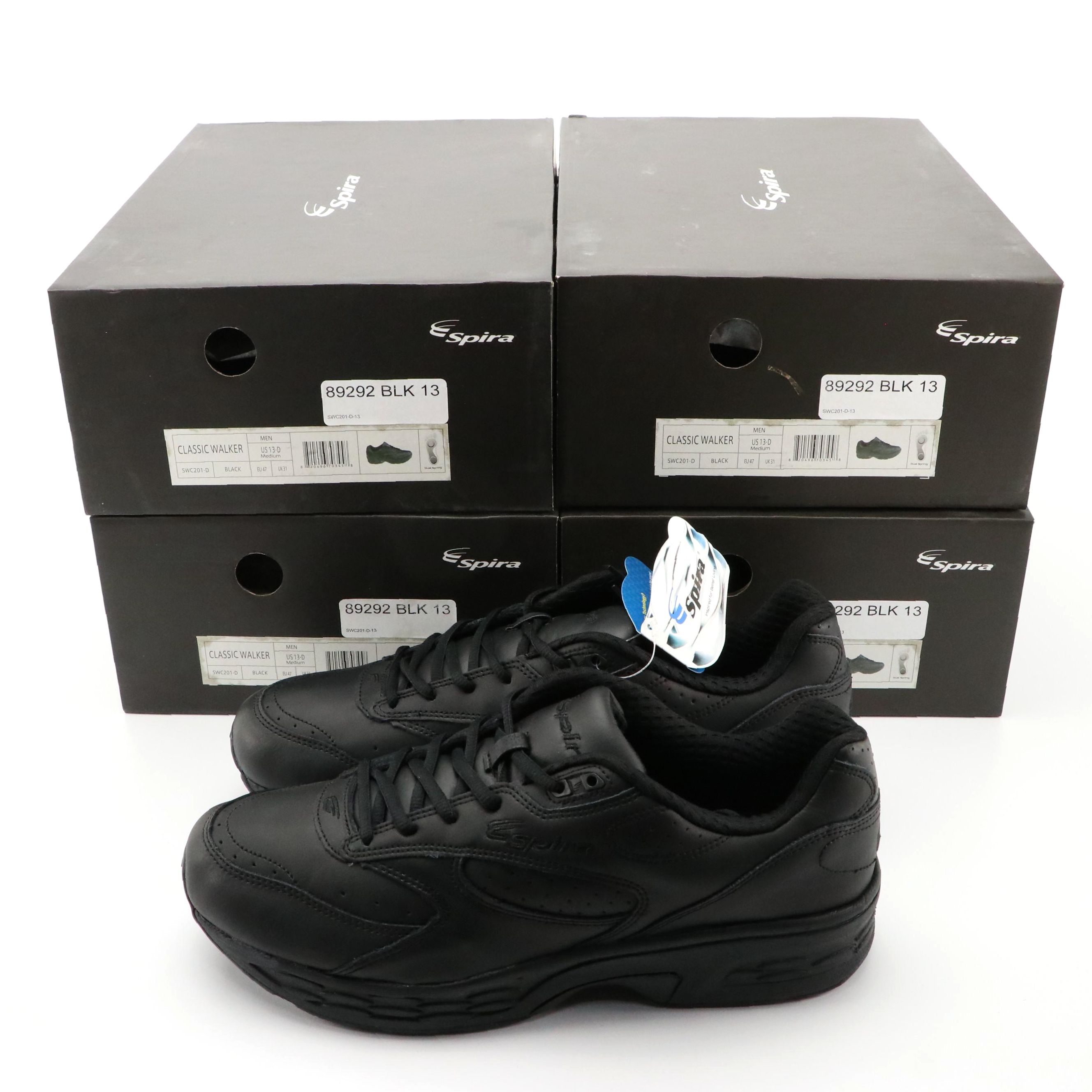 Four Pairs of Men's Spira Classic Walker Shoes in Black with Boxes, New with Tag