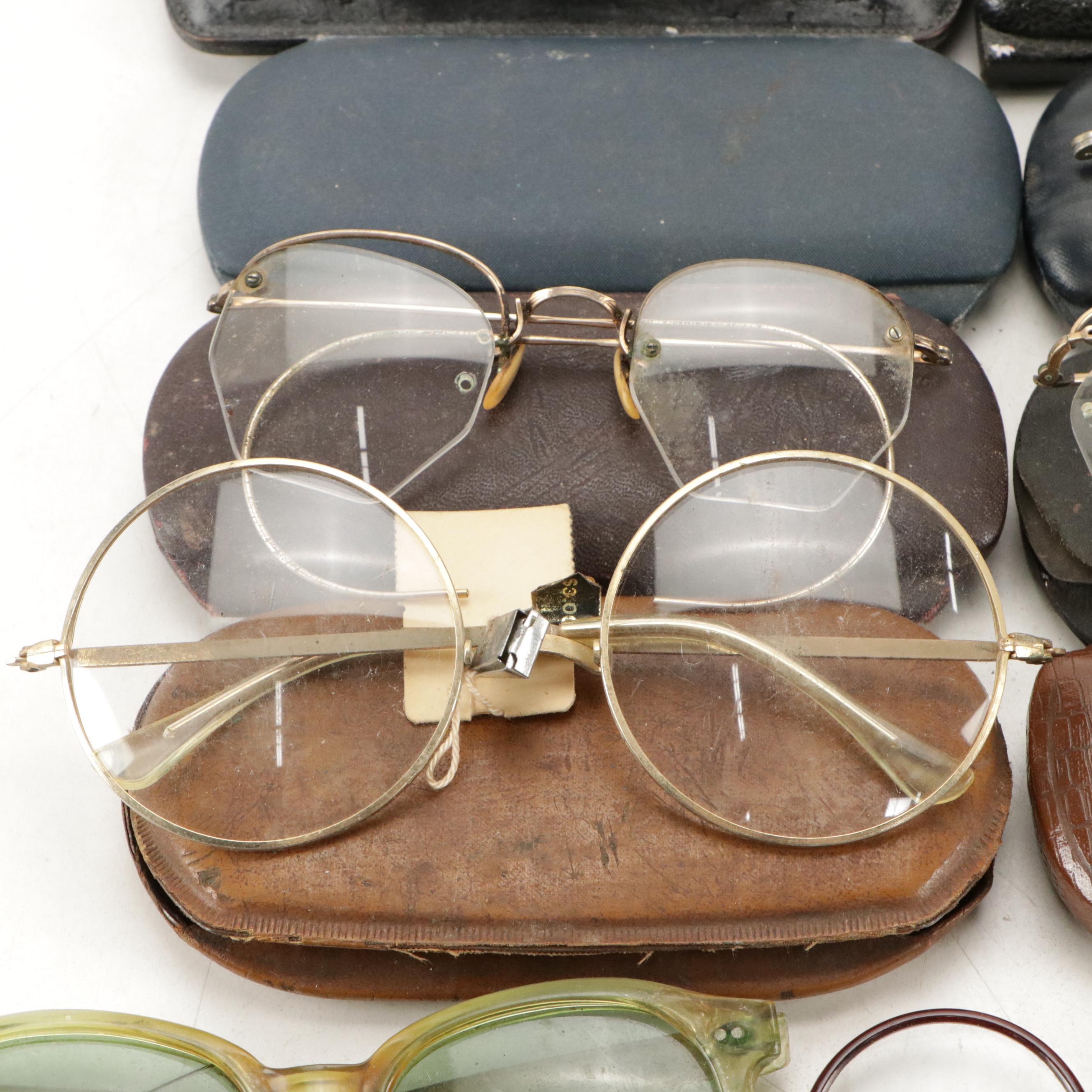 Assorted Prescription Eyeglasses and Cases, Early to Mid-20th Century