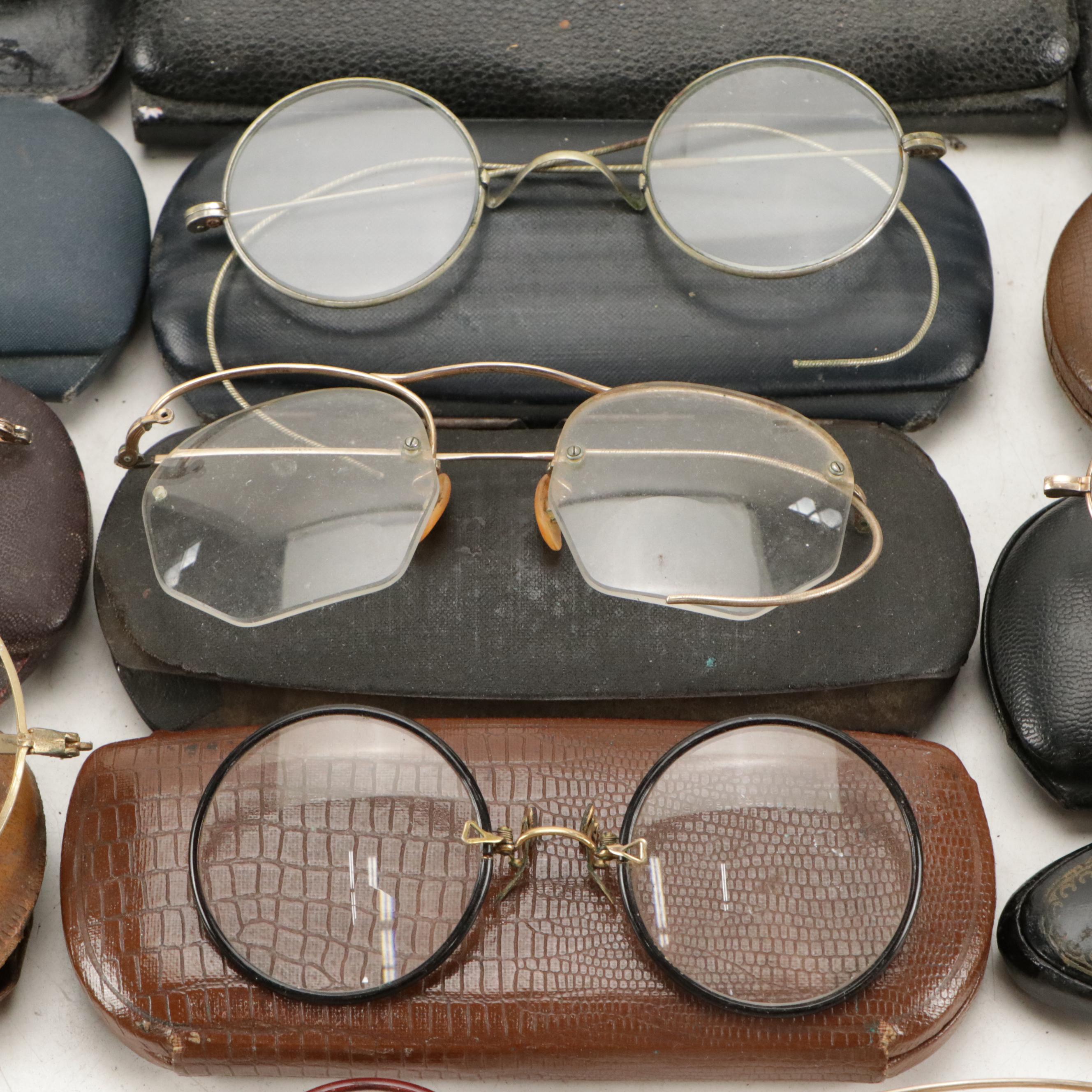 Assorted Prescription Eyeglasses and Cases, Early to Mid-20th Century