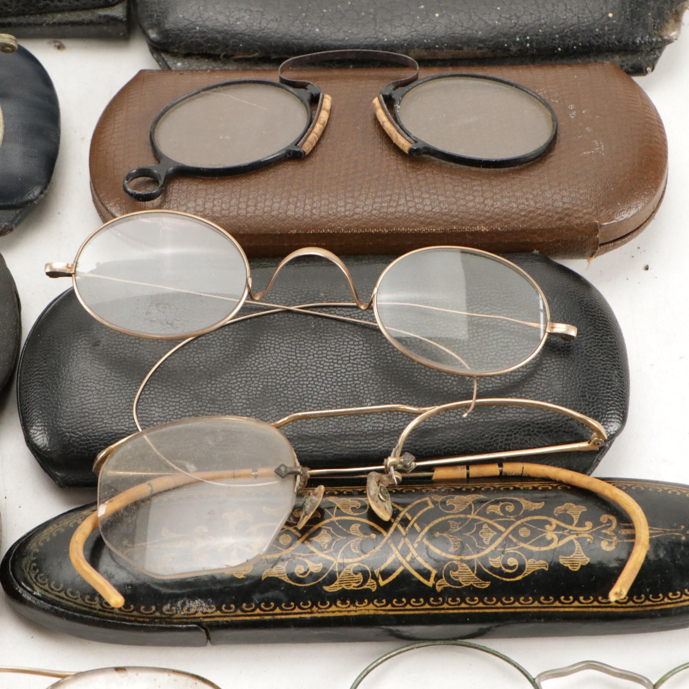Assorted Prescription Eyeglasses and Cases, Early to Mid-20th Century