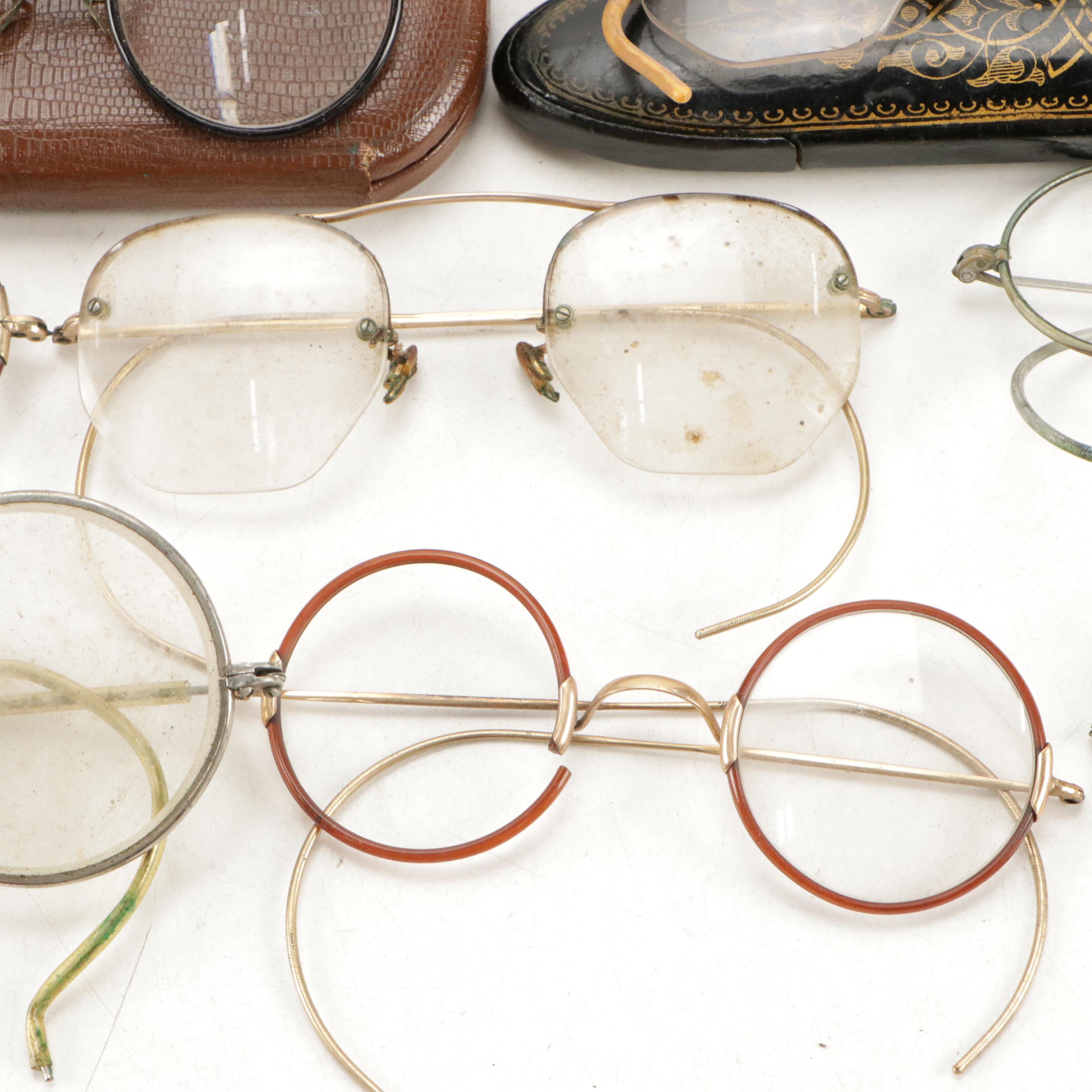 Assorted Prescription Eyeglasses and Cases, Early to Mid-20th Century