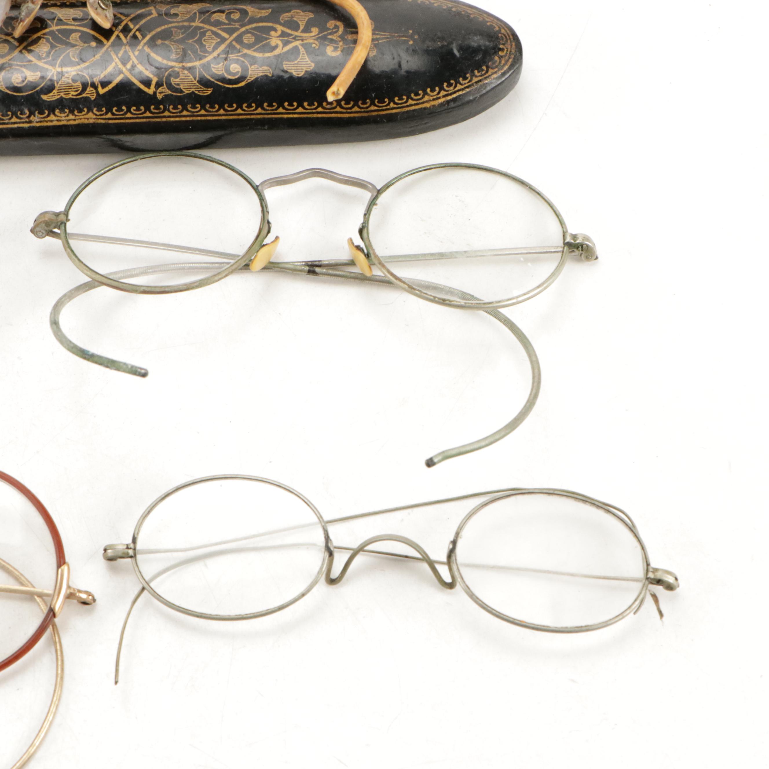 Assorted Prescription Eyeglasses and Cases, Early to Mid-20th Century