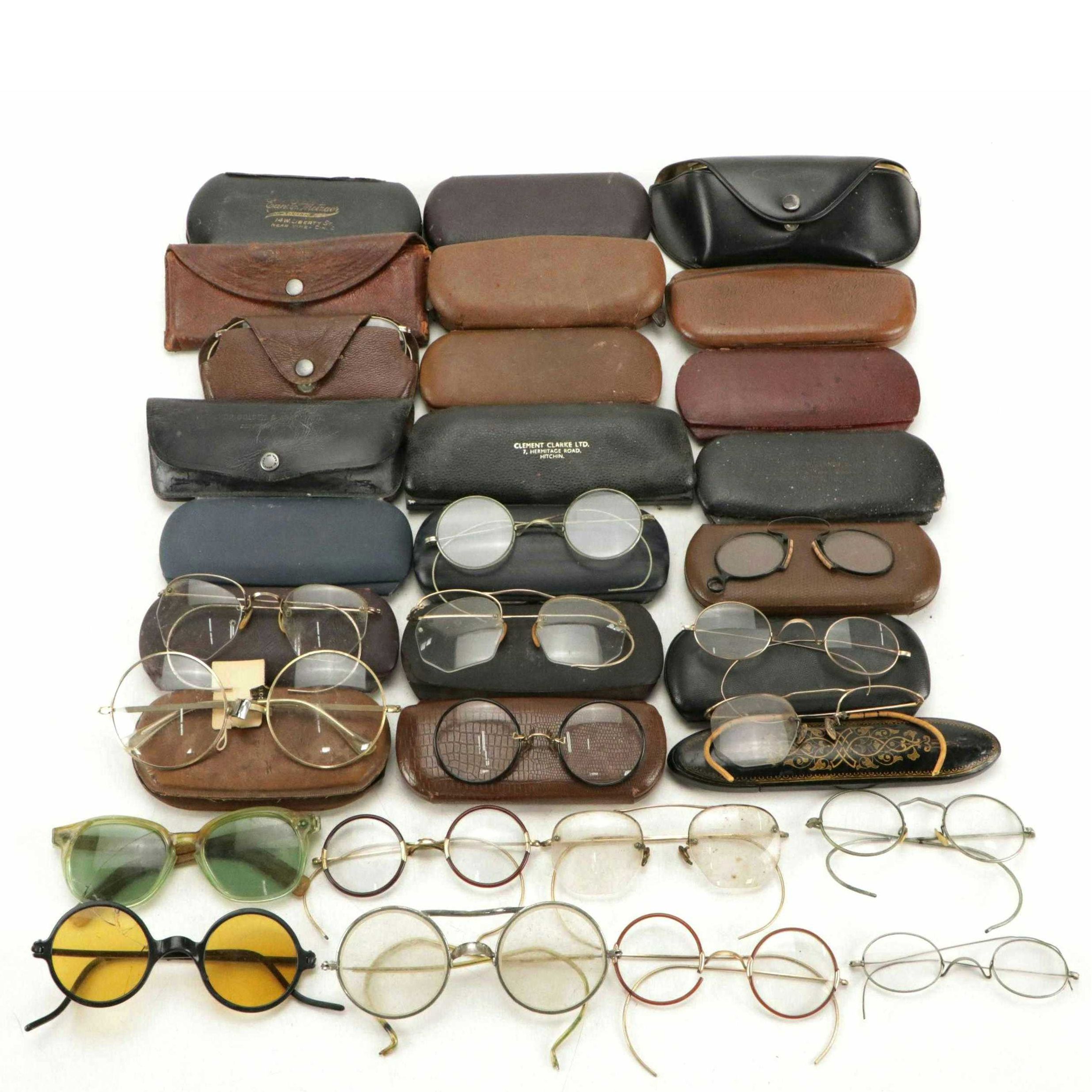 Assorted Prescription Eyeglasses and Cases, Early to Mid-20th Century