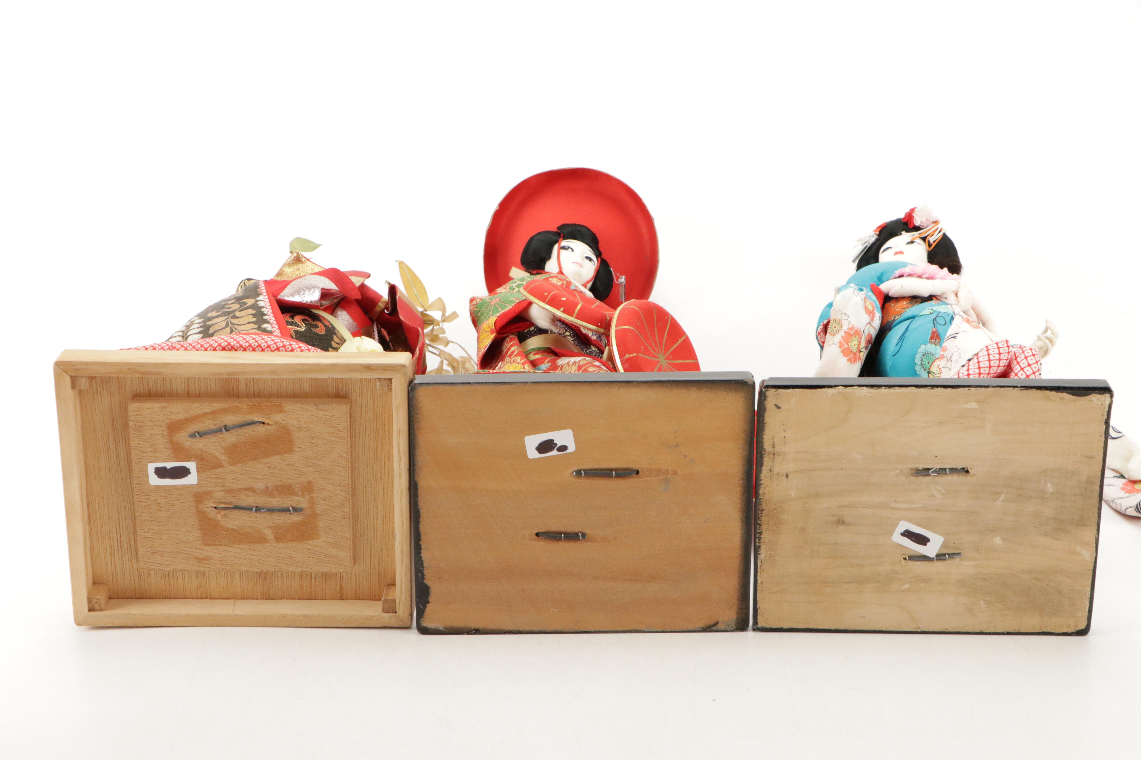 Japanese Silk and Composition Geisha Dolls