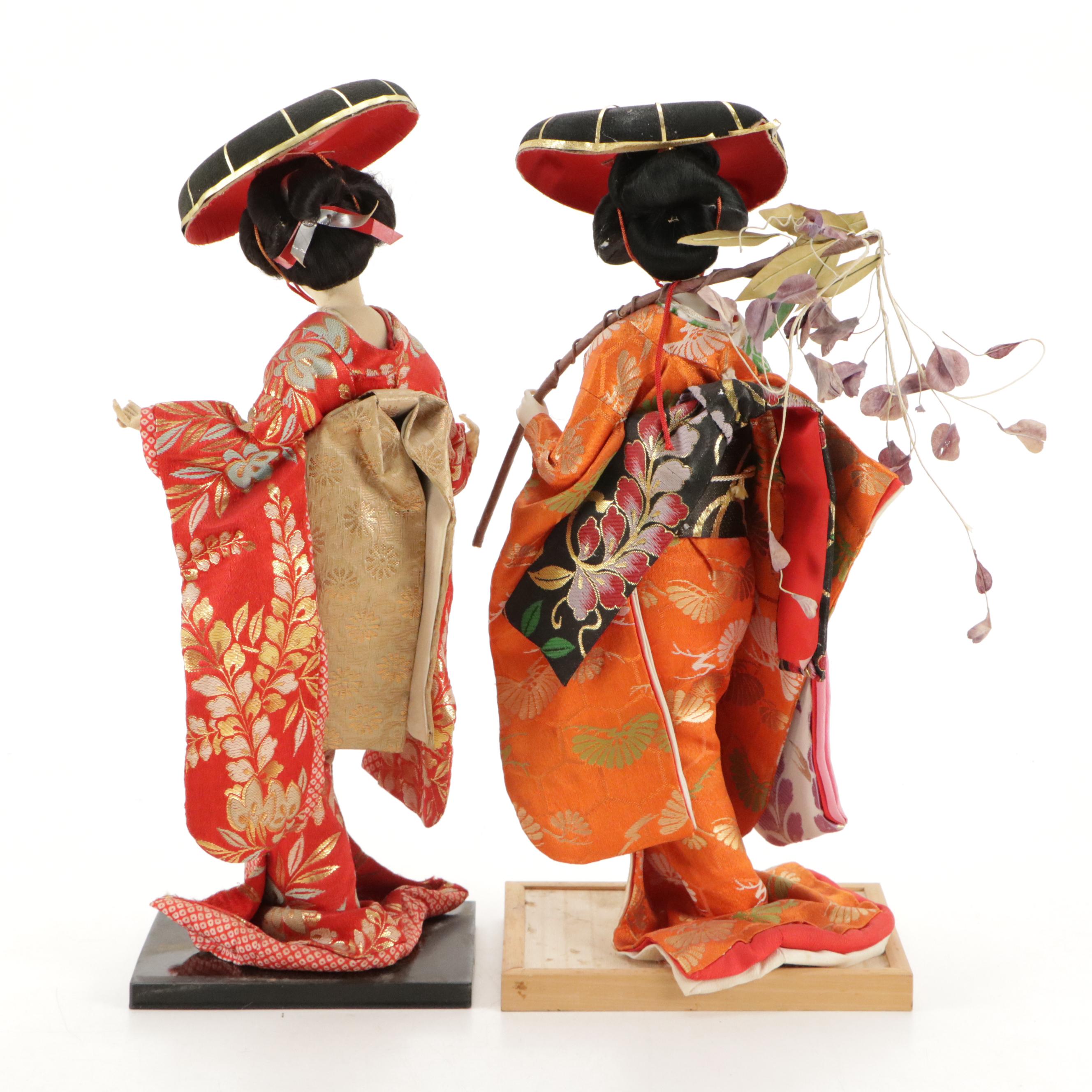 Japanese Silk and Composition Geisha Dolls