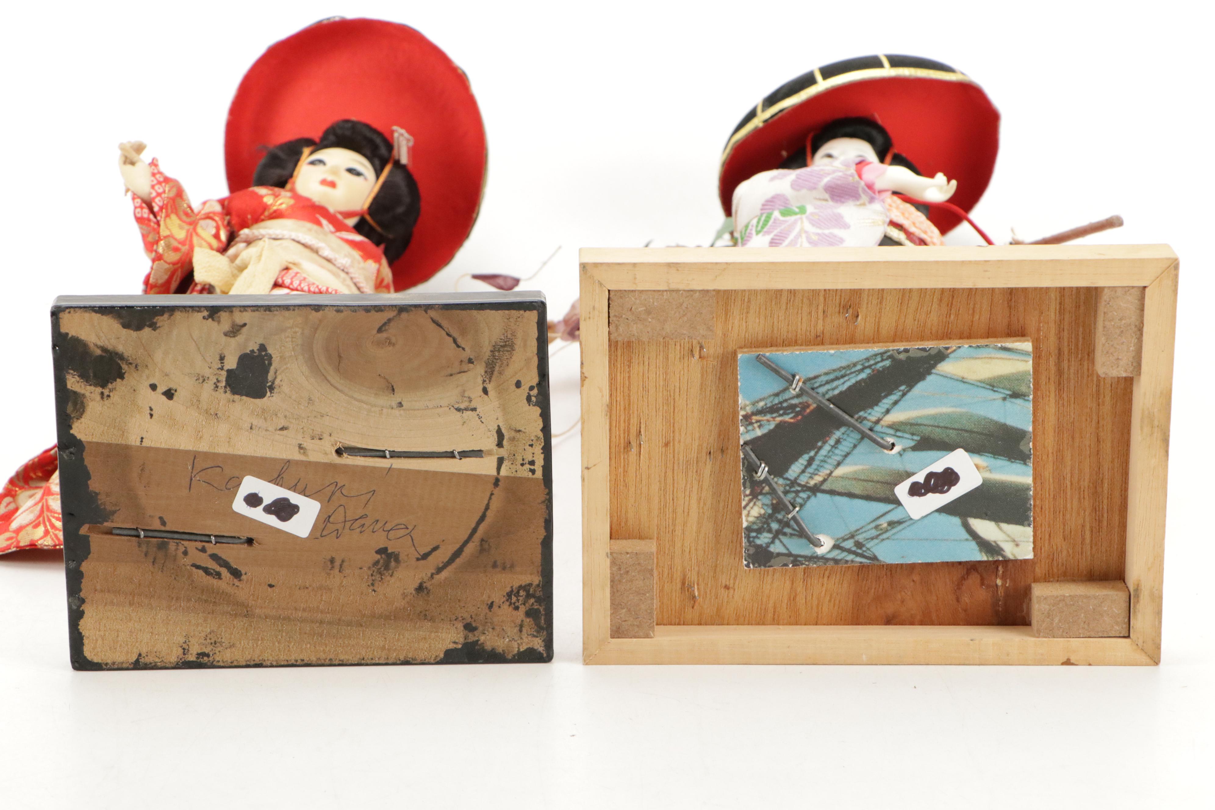 Japanese Silk and Composition Geisha Dolls