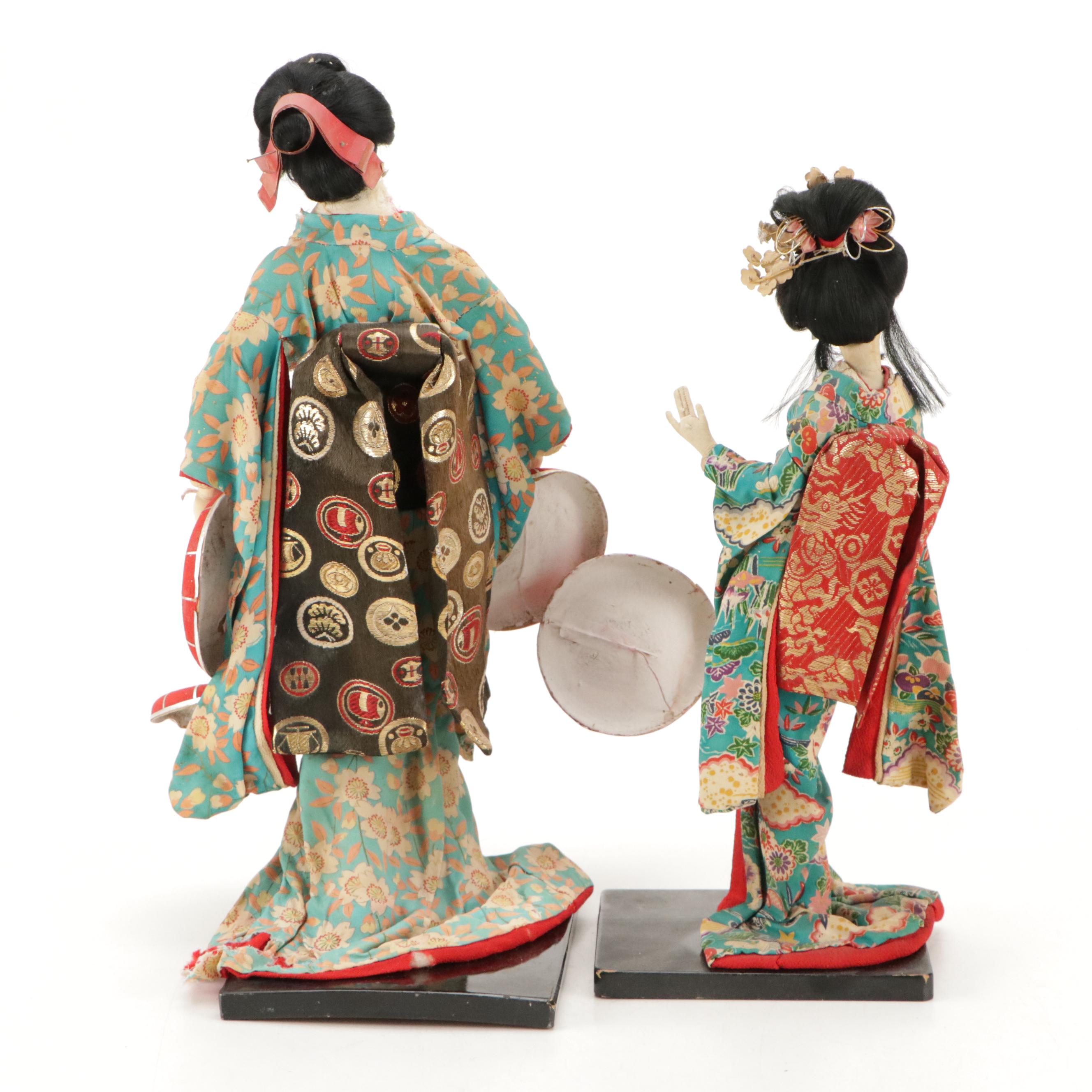 Japanese Silk and Composition Geisha Dolls