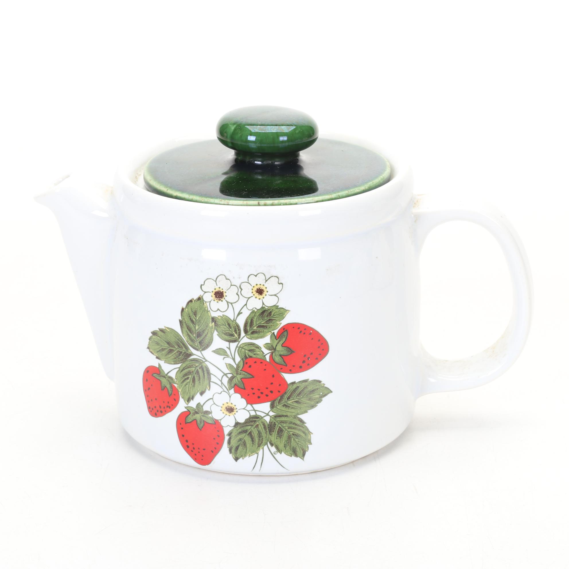 McCoy "Strawberry Country" and Ivory Teapots with Japanese Wood Handle Pot