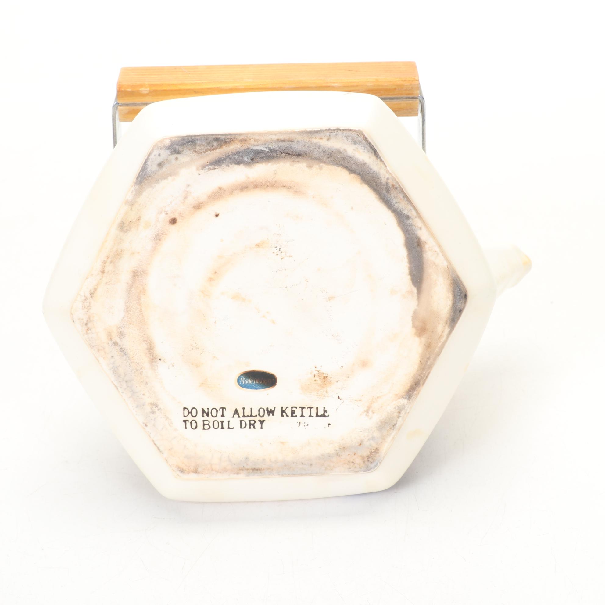 McCoy "Strawberry Country" and Ivory Teapots with Japanese Wood Handle Pot