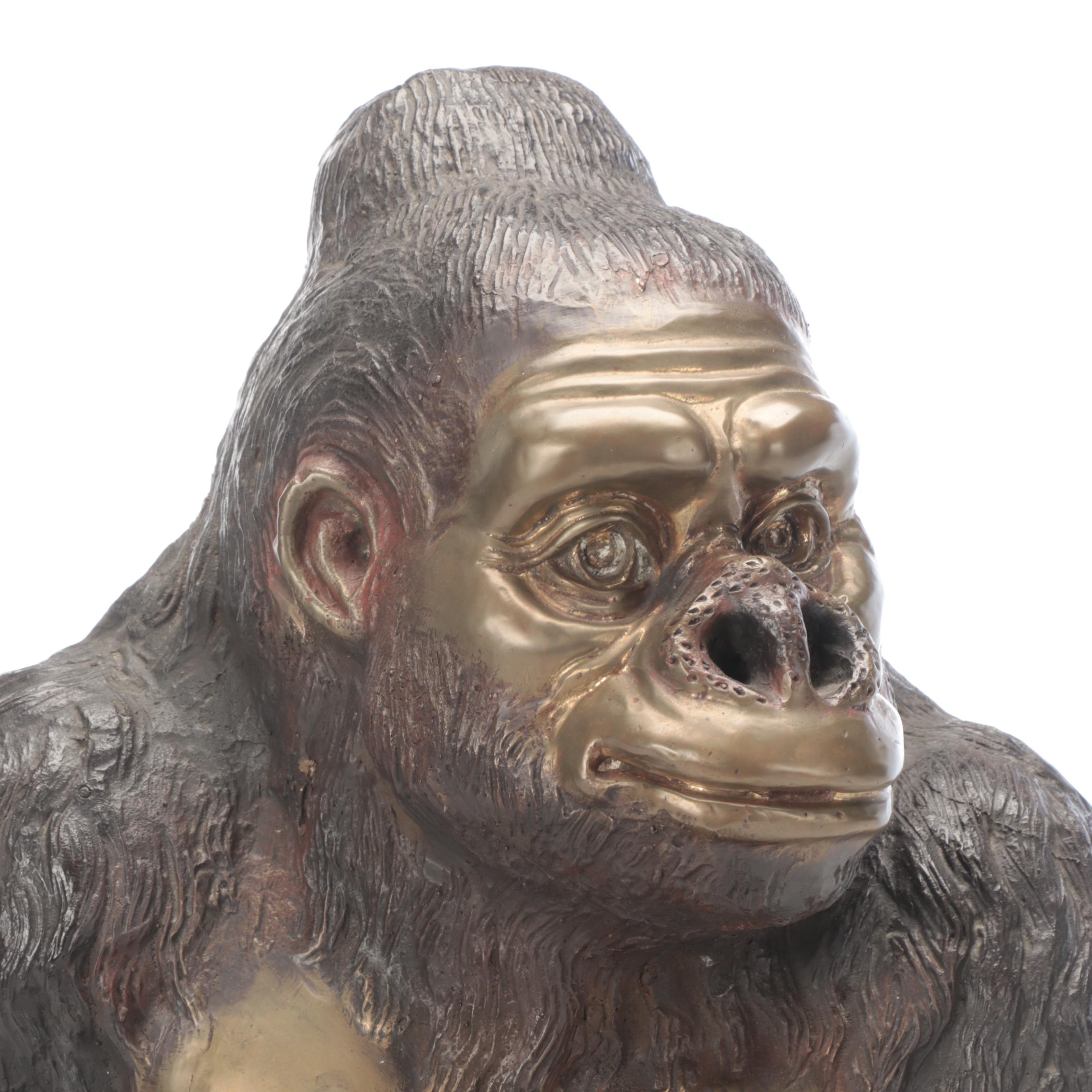 Patinated Cast Metal Gorilla Figurine
