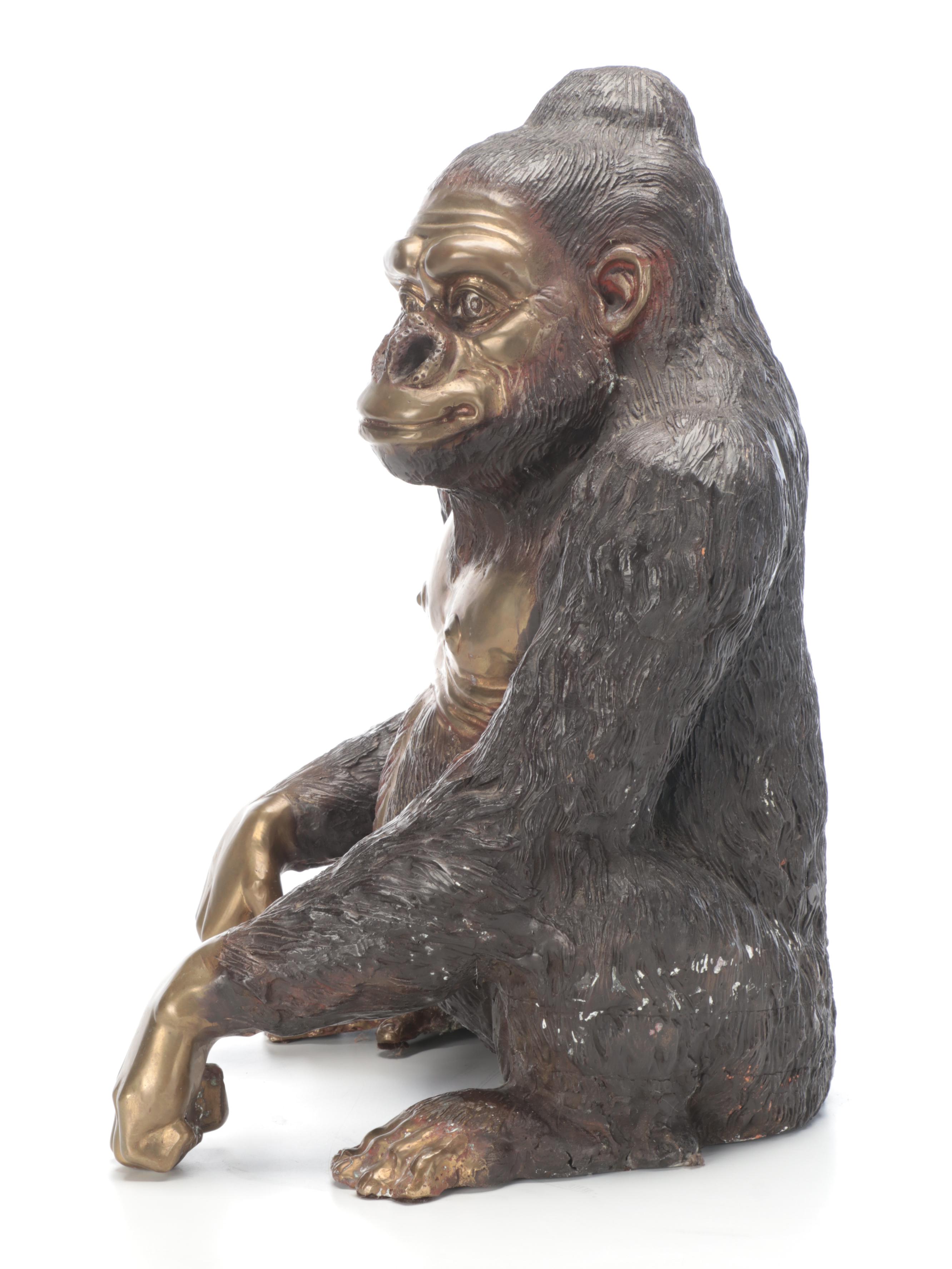 Patinated Cast Metal Gorilla Figurine