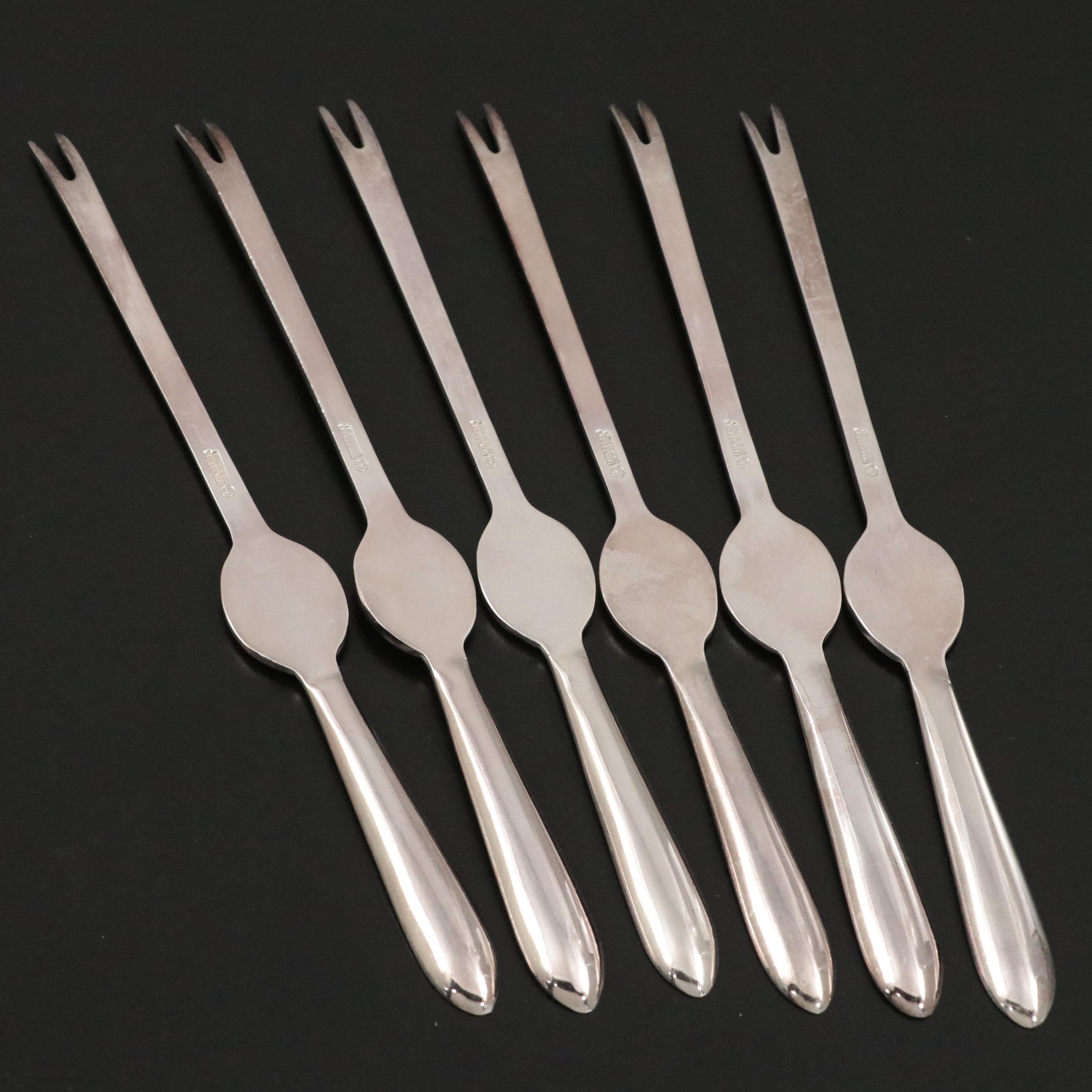 English Silver Plate Seafood Picks with Lobster Seal in Case