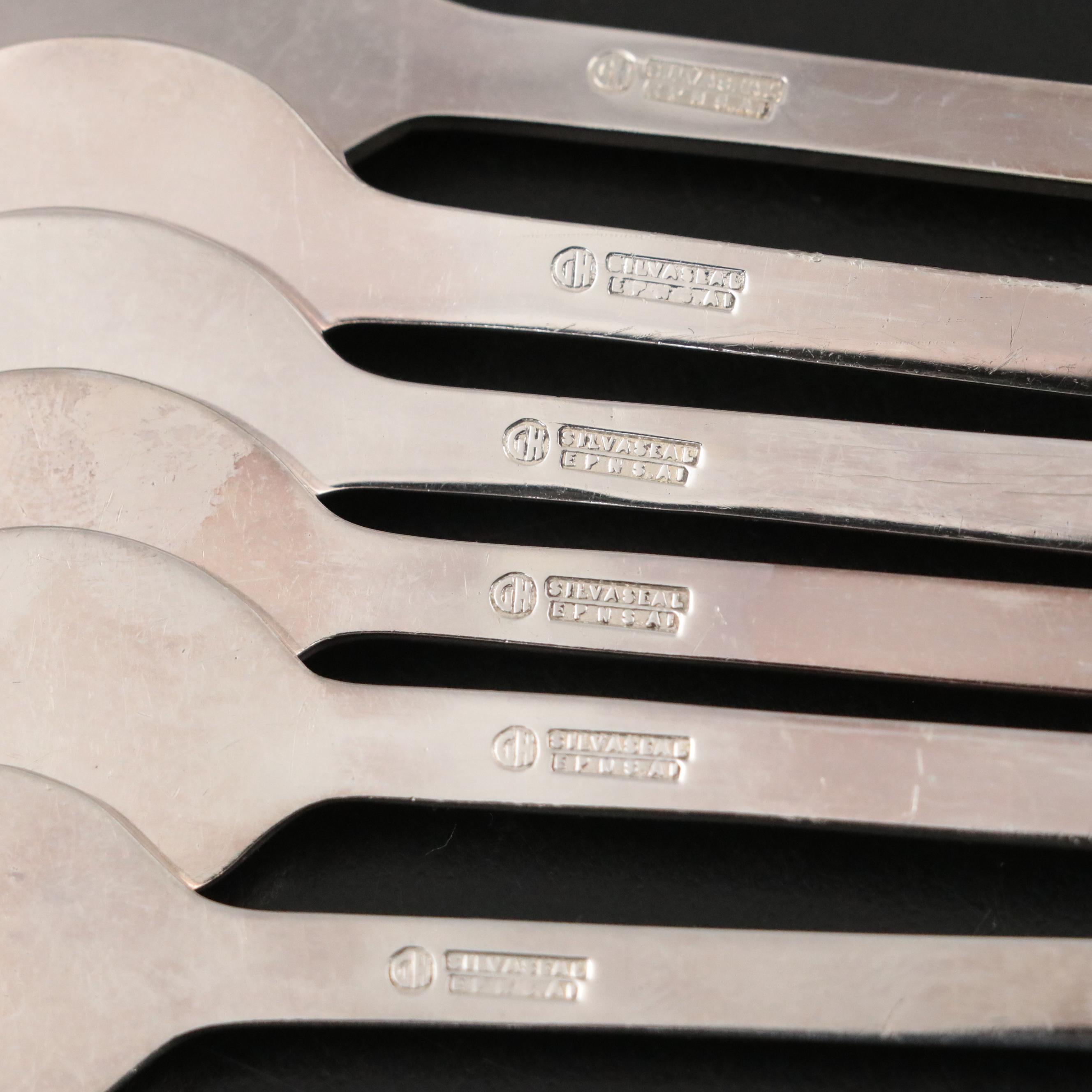 English Silver Plate Seafood Picks with Lobster Seal in Case