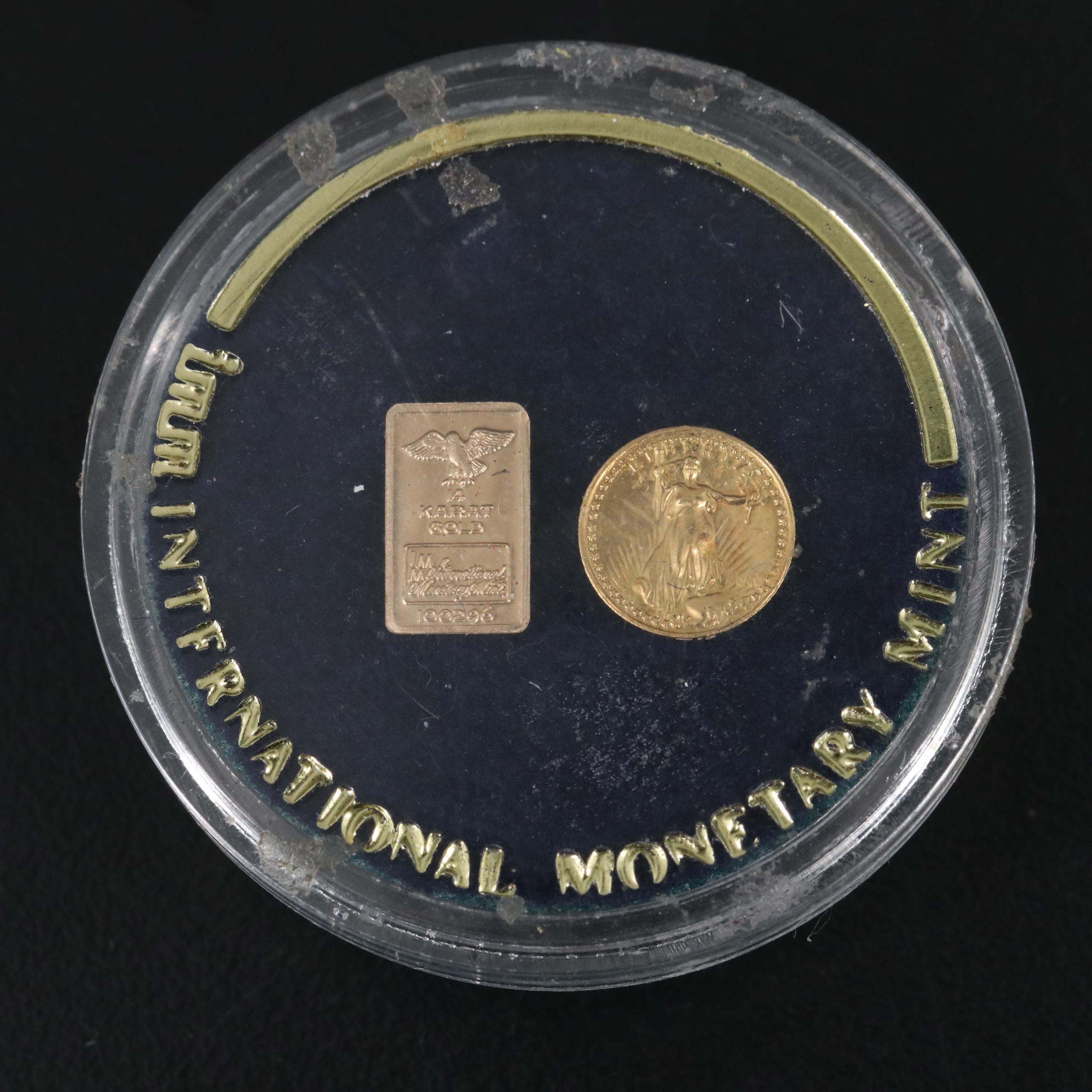 Miniature Gold Coin and Gold Ingot from International Monetary Mint