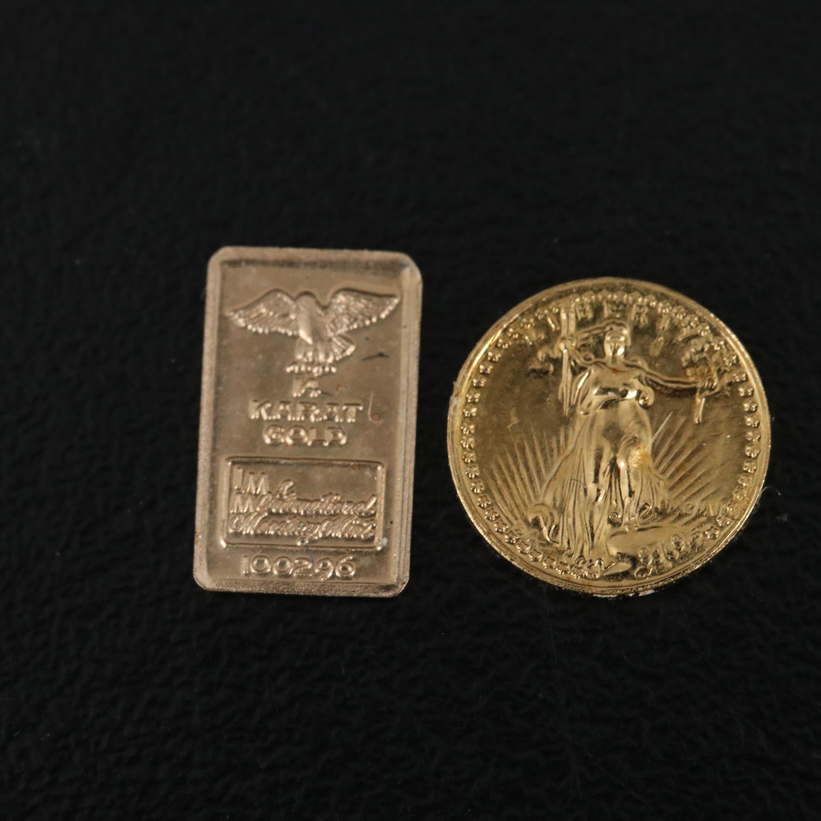 Miniature Gold Coin and Gold Ingot from International Monetary Mint