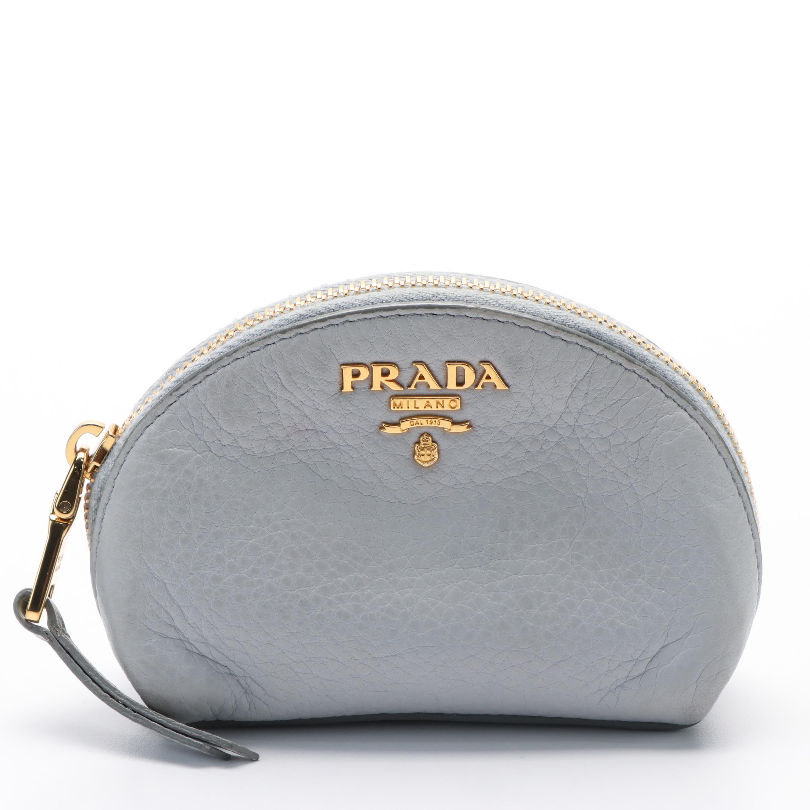 Prada Grey Leather Coin Purse Pouch