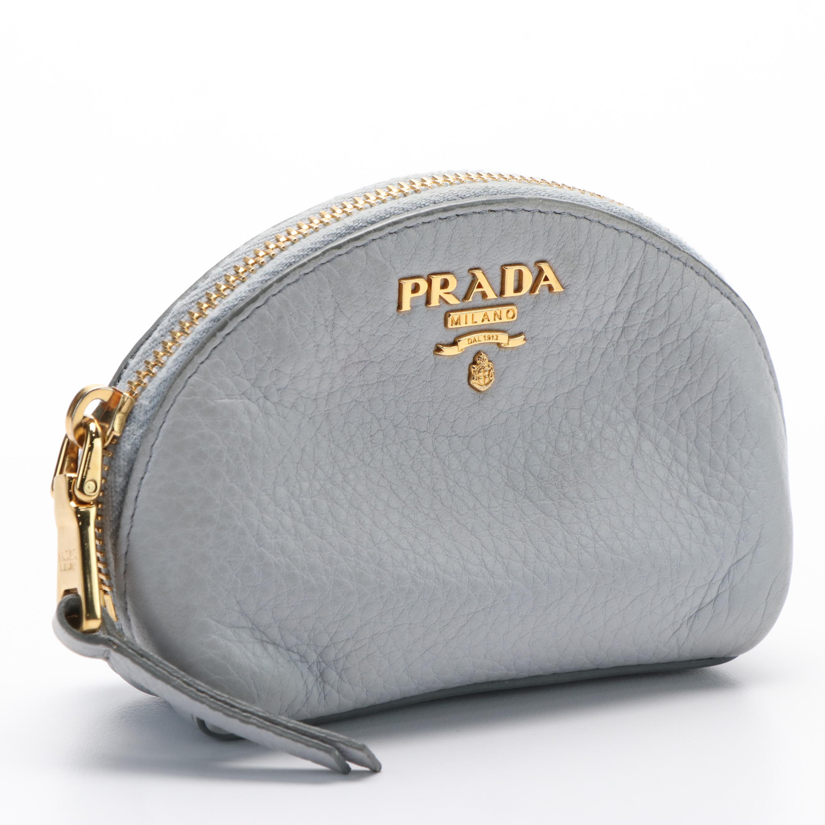 Prada Grey Leather Coin Purse Pouch