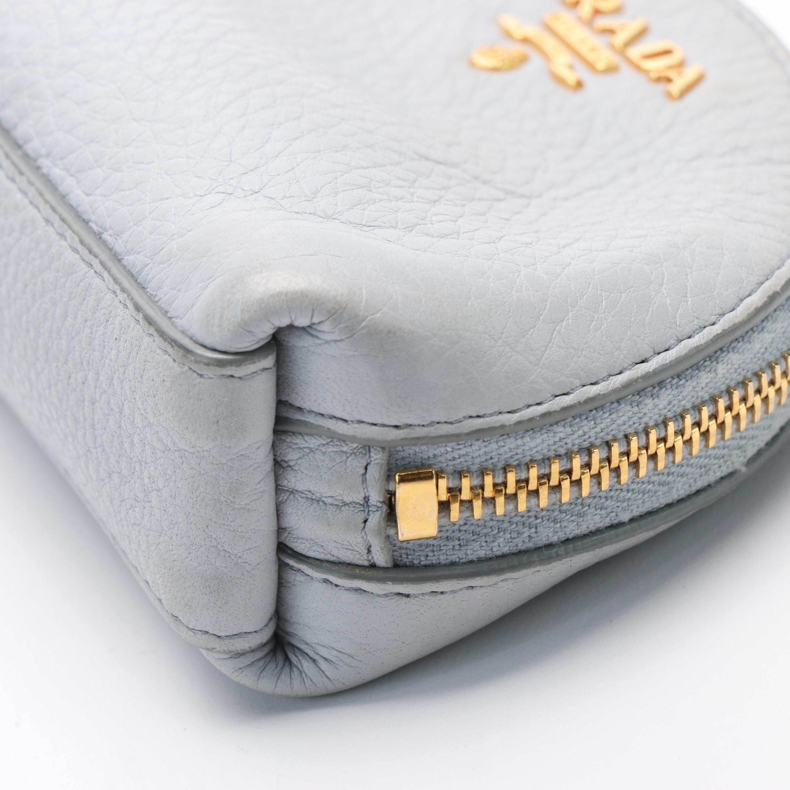 Prada Grey Leather Coin Purse Pouch