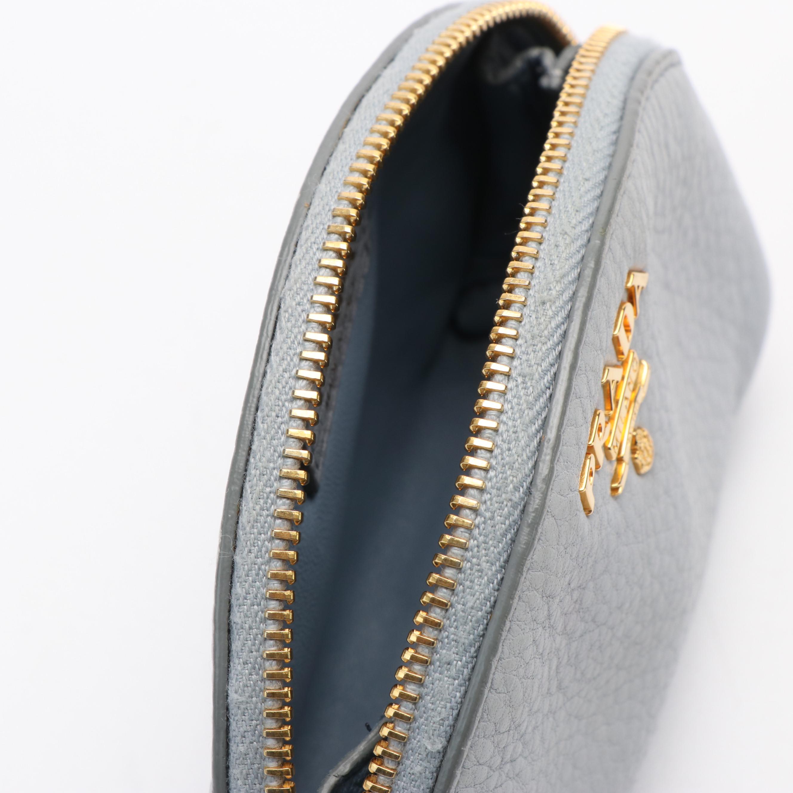 Prada Grey Leather Coin Purse Pouch