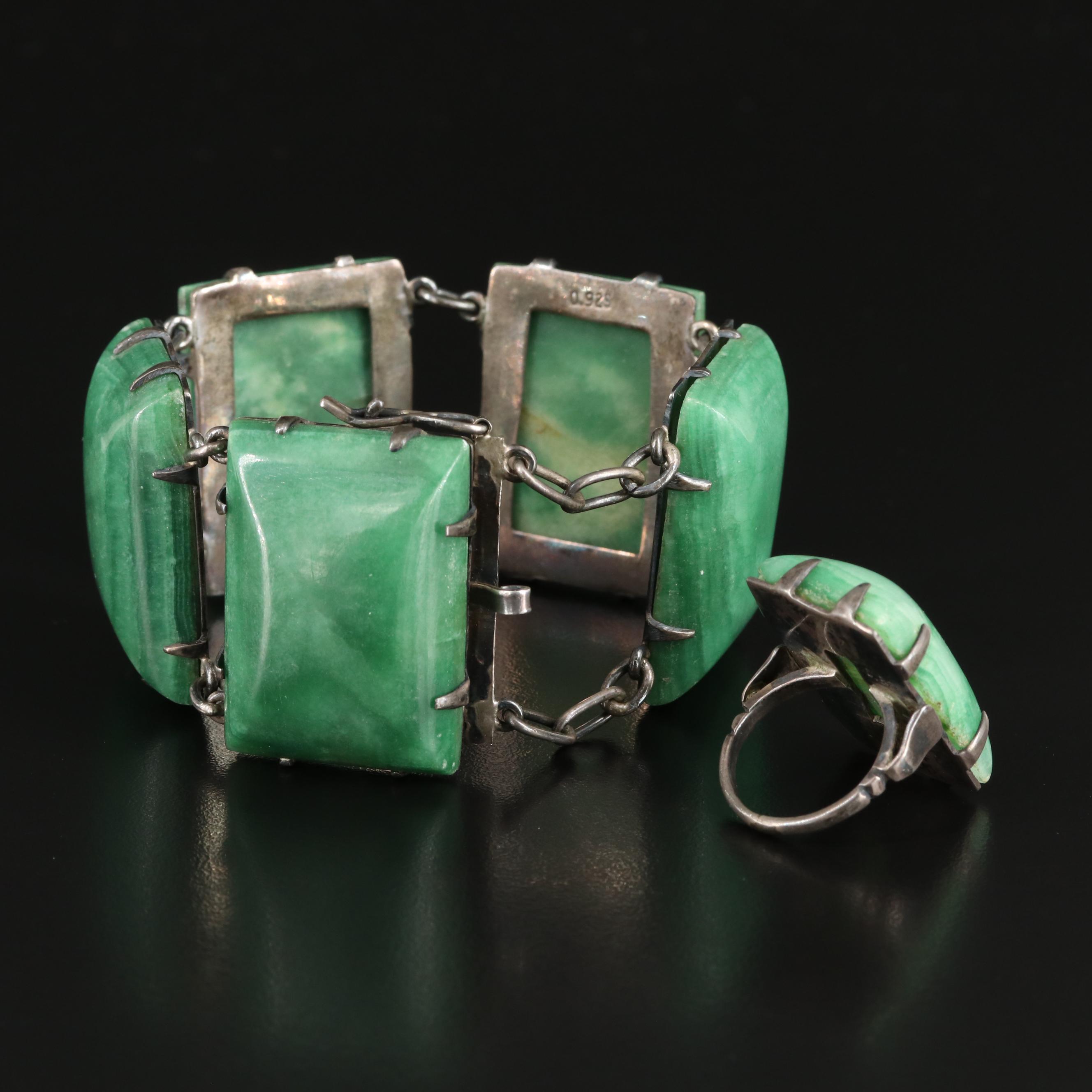 Sterling Calcite Panel Bracelet and Ring