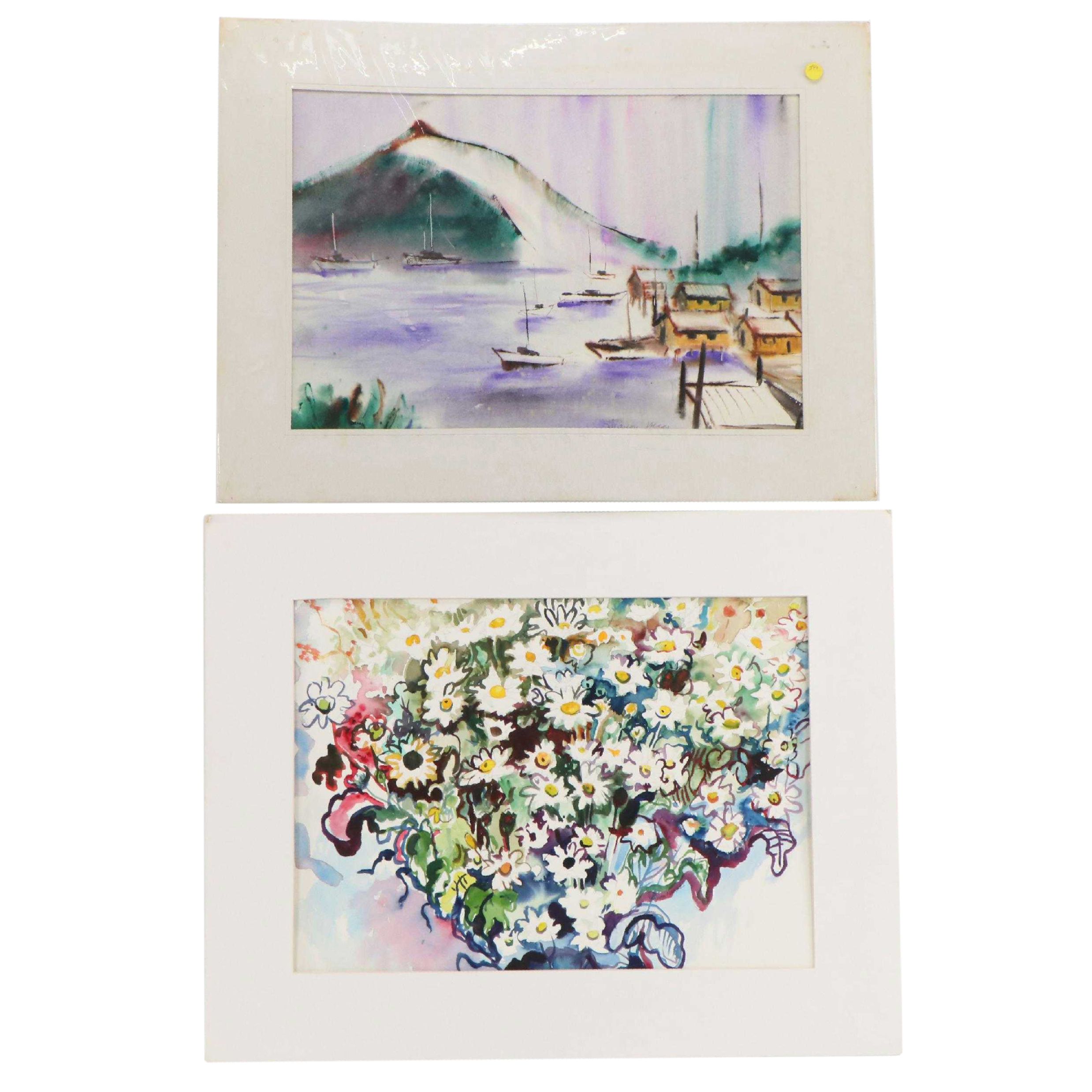 Marion Mass Watercolor Painting of Harbor Scene "Harbor" and More