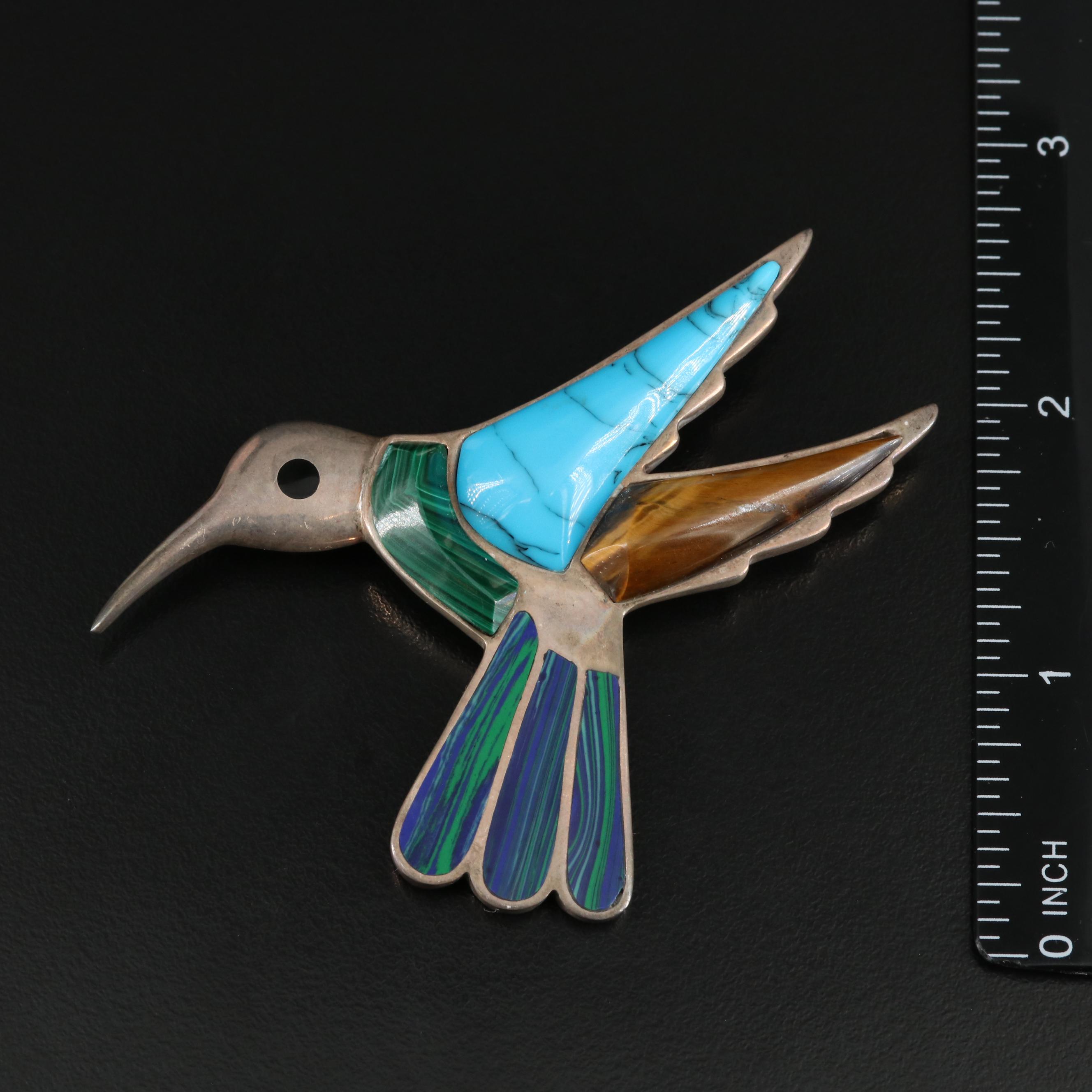 Georg Jensen Sterling Heart Key Ring and 950 Silver Inlay Hummingbird Brooch