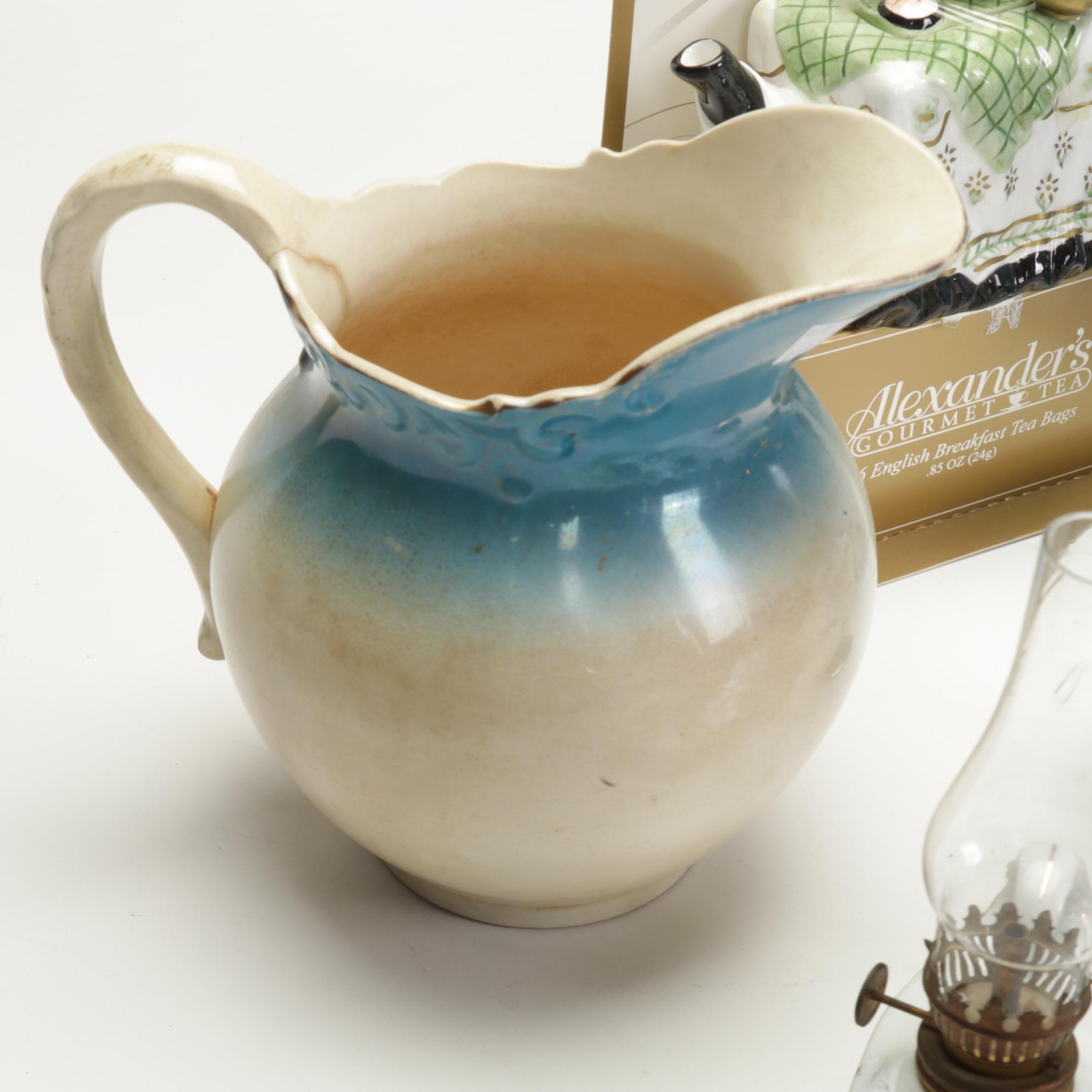 Labelle Pitcher, Blue "Linda" by Japan Coffee Pot, Mini Oil Lamps, & More