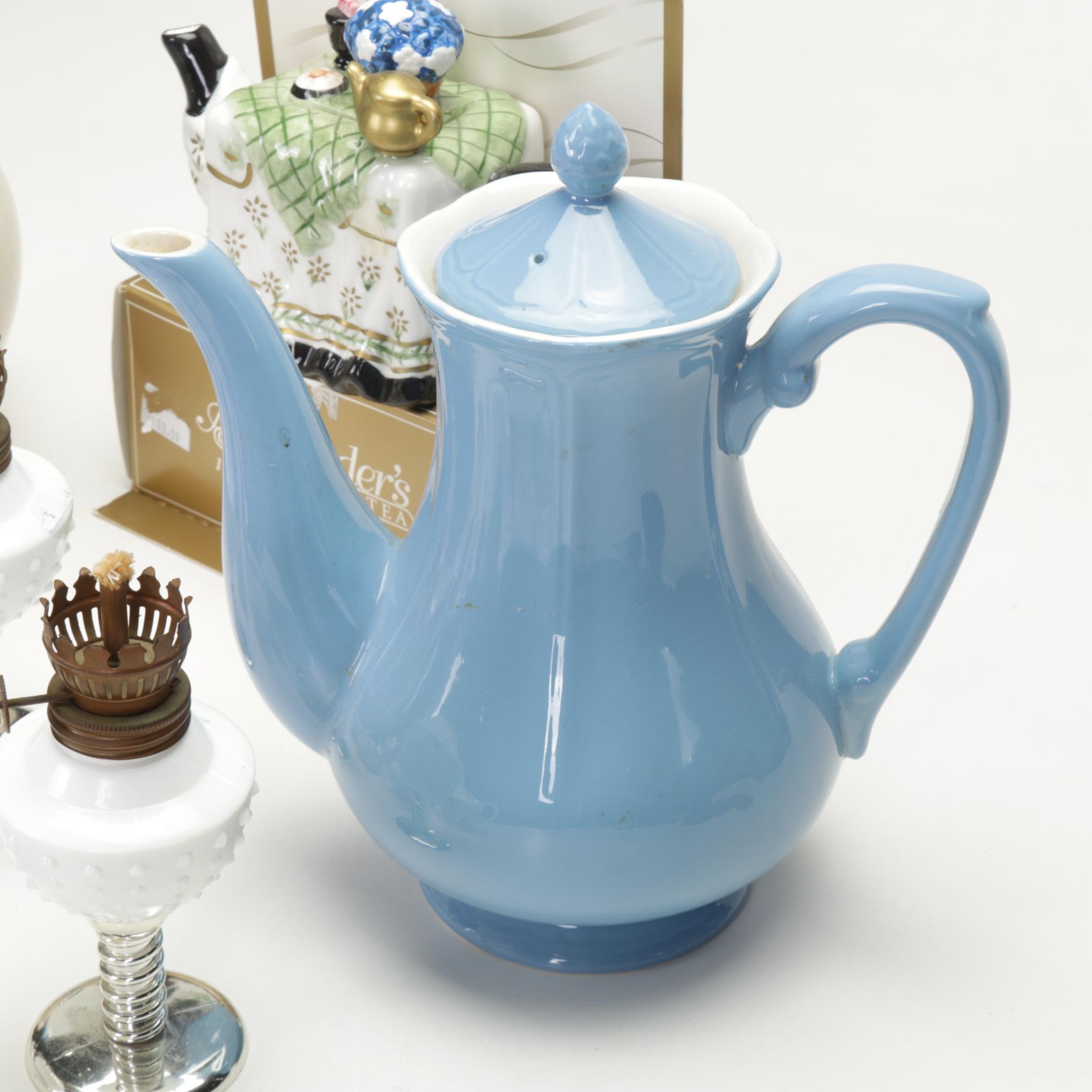 Labelle Pitcher, Blue "Linda" by Japan Coffee Pot, Mini Oil Lamps, & More
