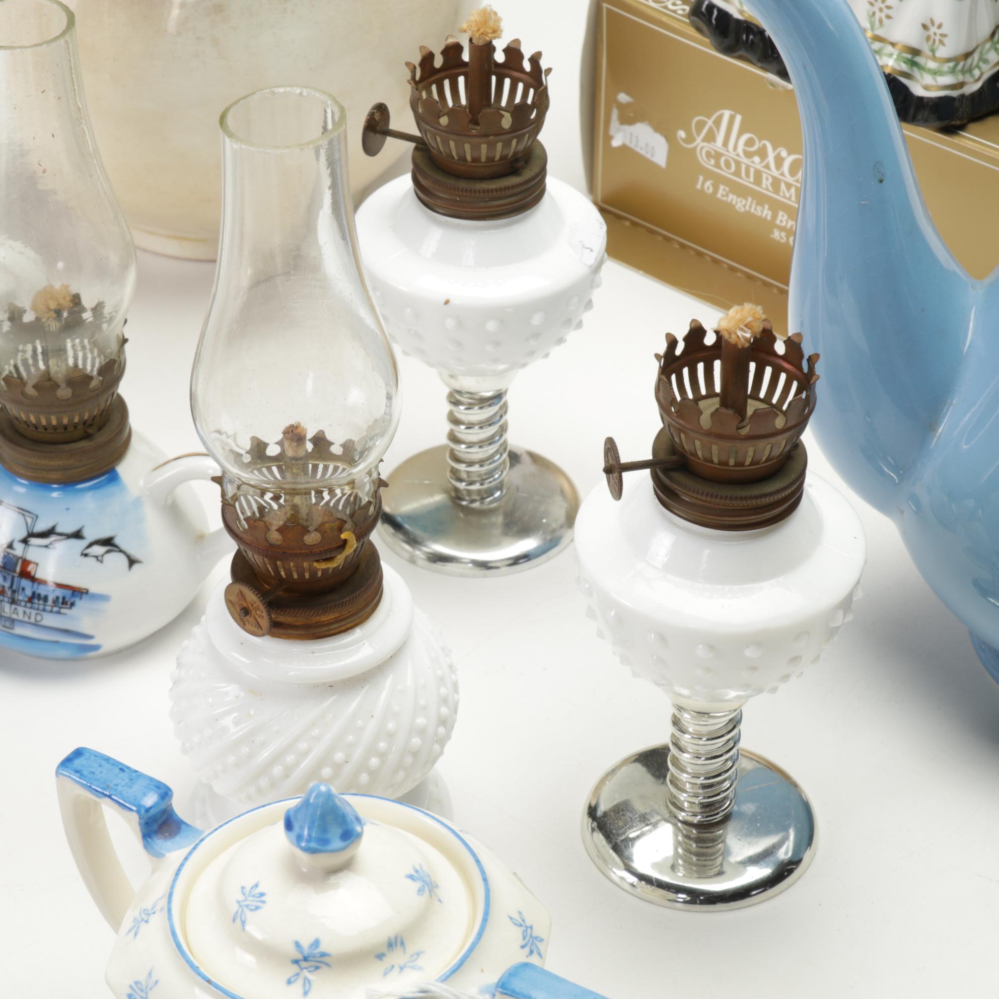 Labelle Pitcher, Blue "Linda" by Japan Coffee Pot, Mini Oil Lamps, & More