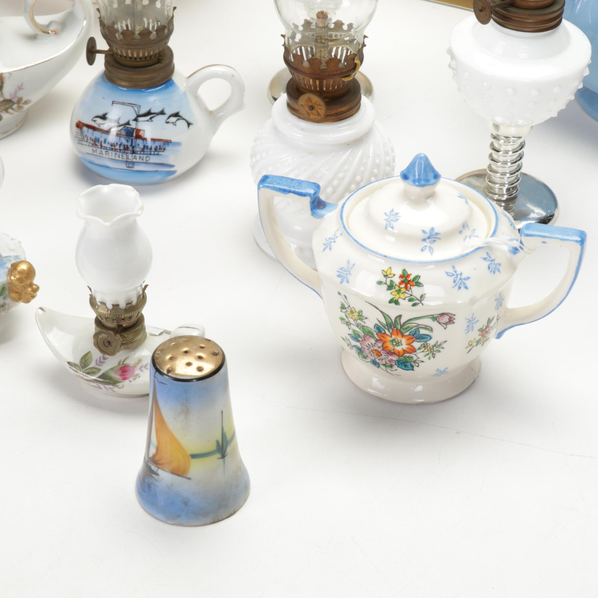 Labelle Pitcher, Blue "Linda" by Japan Coffee Pot, Mini Oil Lamps, & More