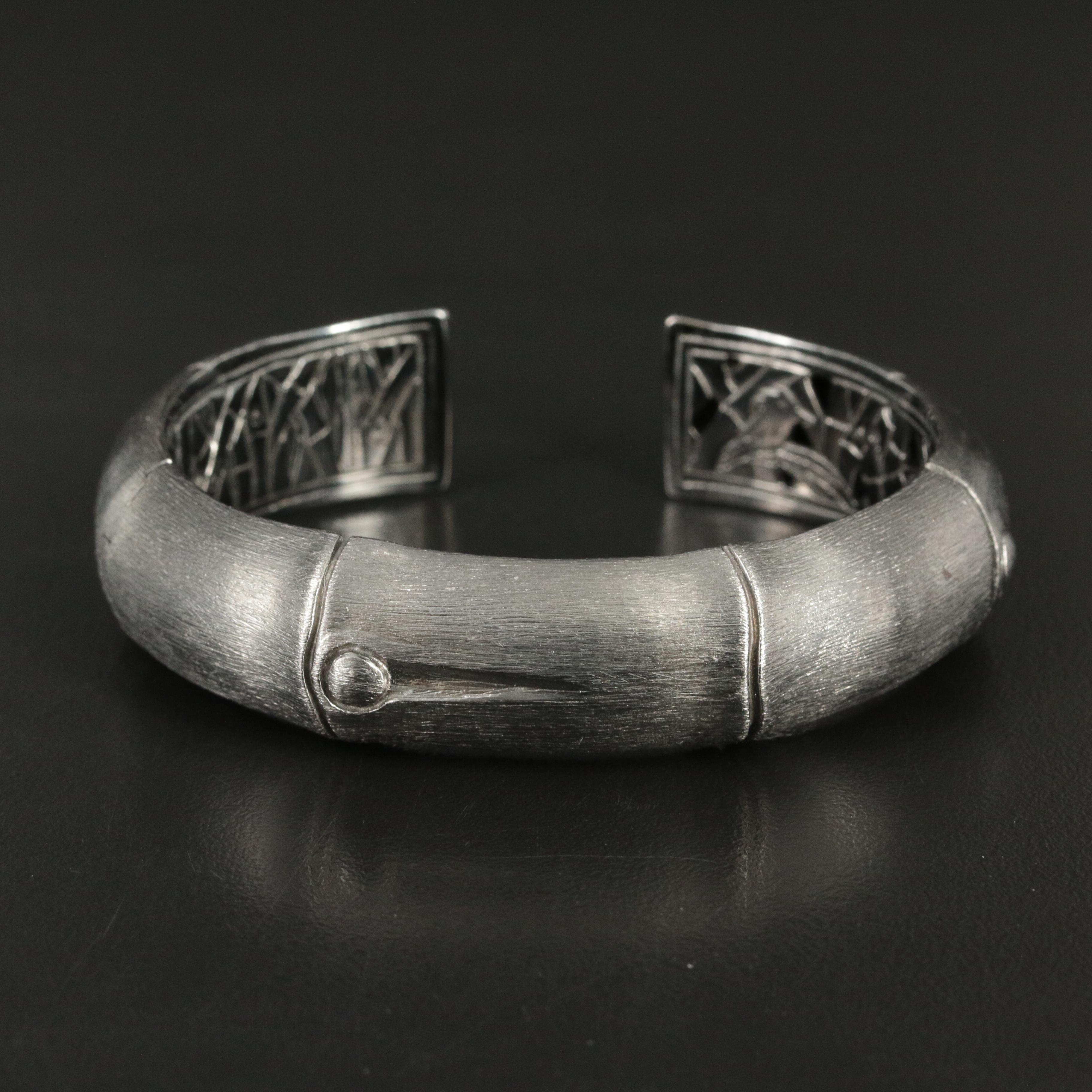 John Hardy "Bamboo" Sterling Brushed Finish Hinged Cuff Bracelet