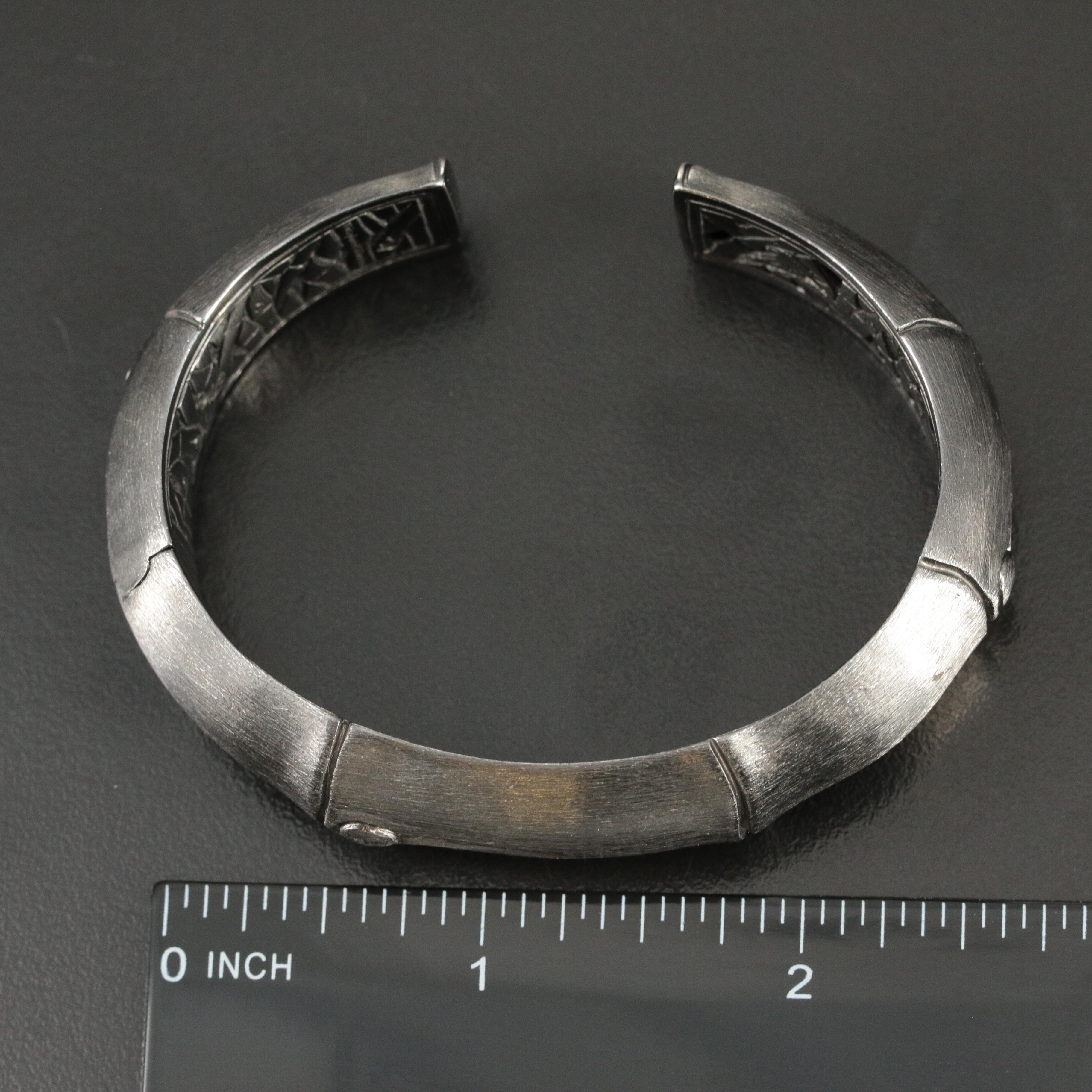 John Hardy "Bamboo" Sterling Brushed Finish Hinged Cuff Bracelet