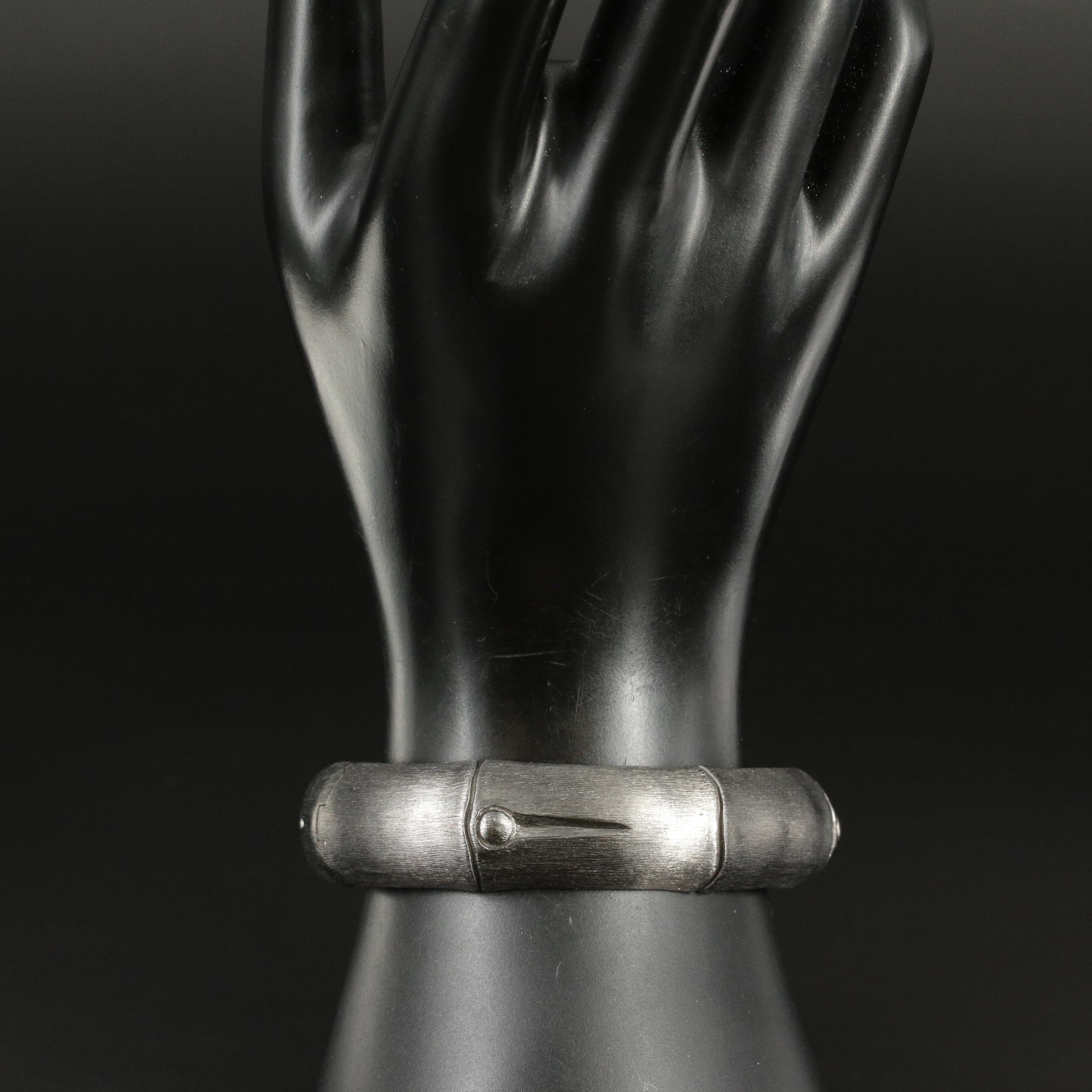 John Hardy "Bamboo" Sterling Brushed Finish Hinged Cuff Bracelet