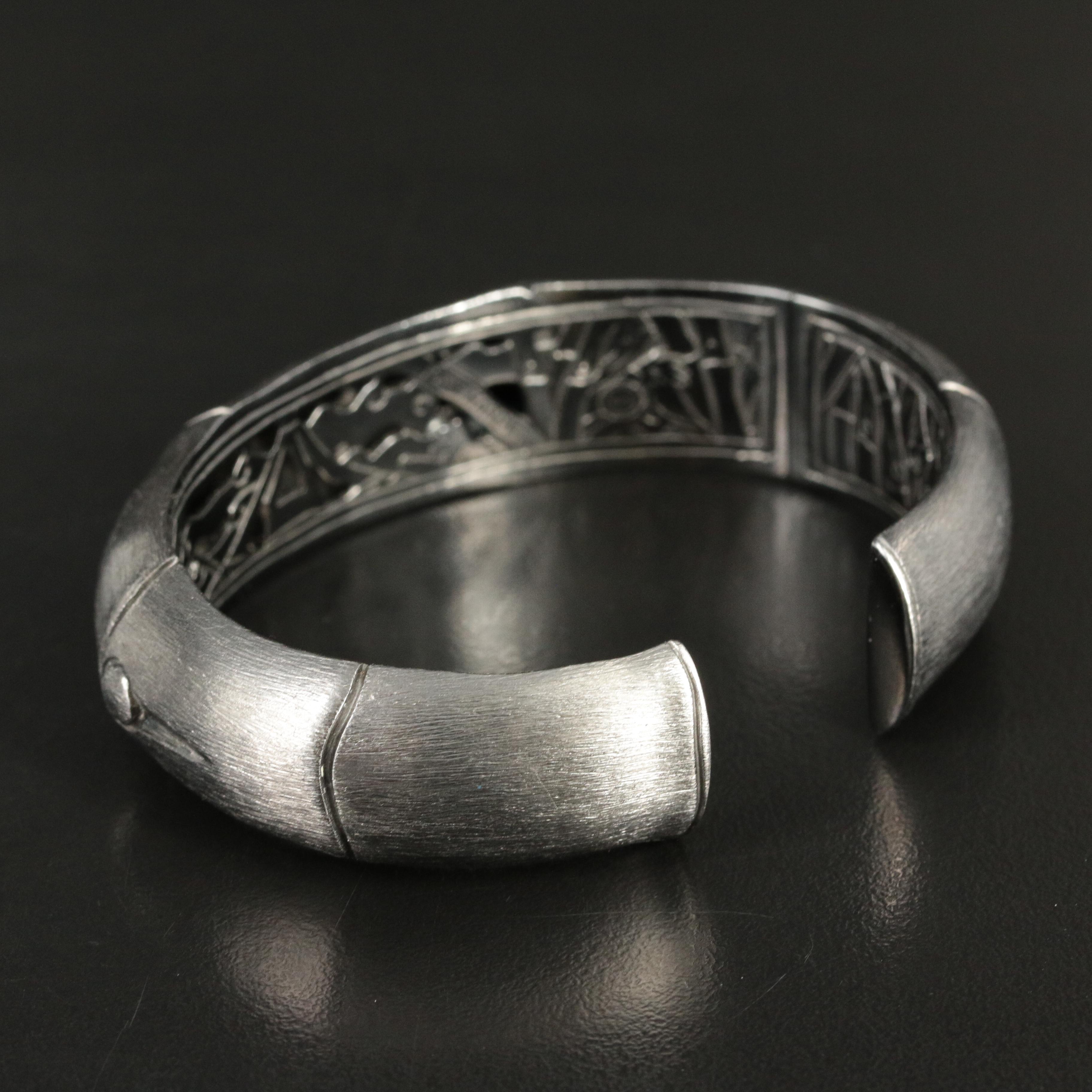 John Hardy "Bamboo" Sterling Brushed Finish Hinged Cuff Bracelet