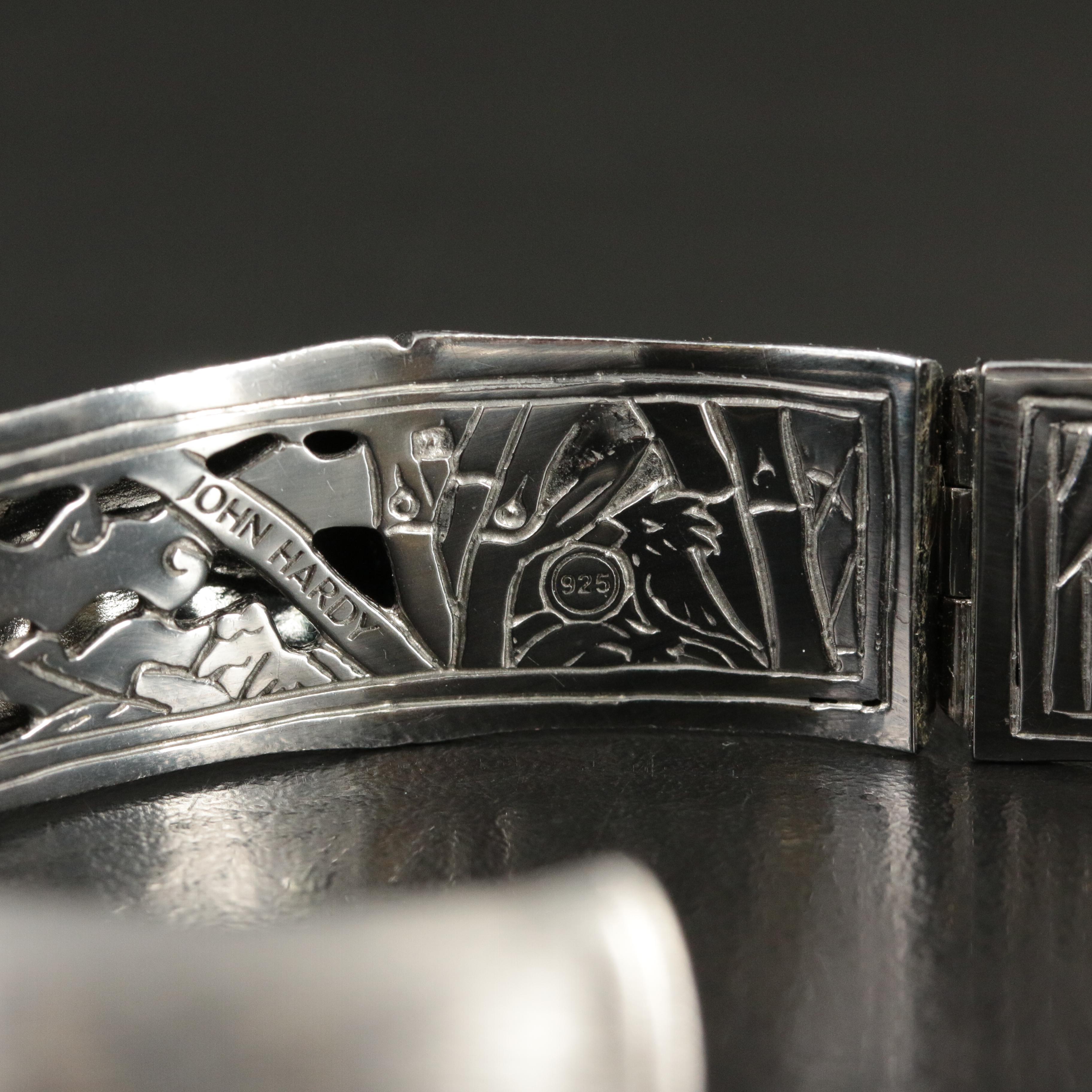 John Hardy "Bamboo" Sterling Brushed Finish Hinged Cuff Bracelet