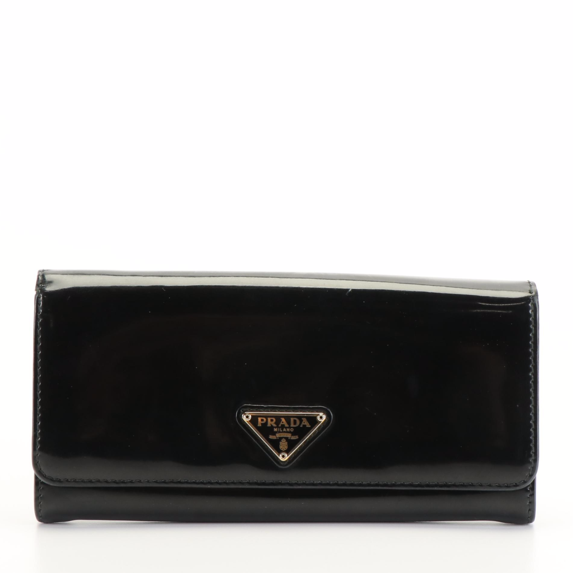 Prada Black Patent Leather Continental Wallet