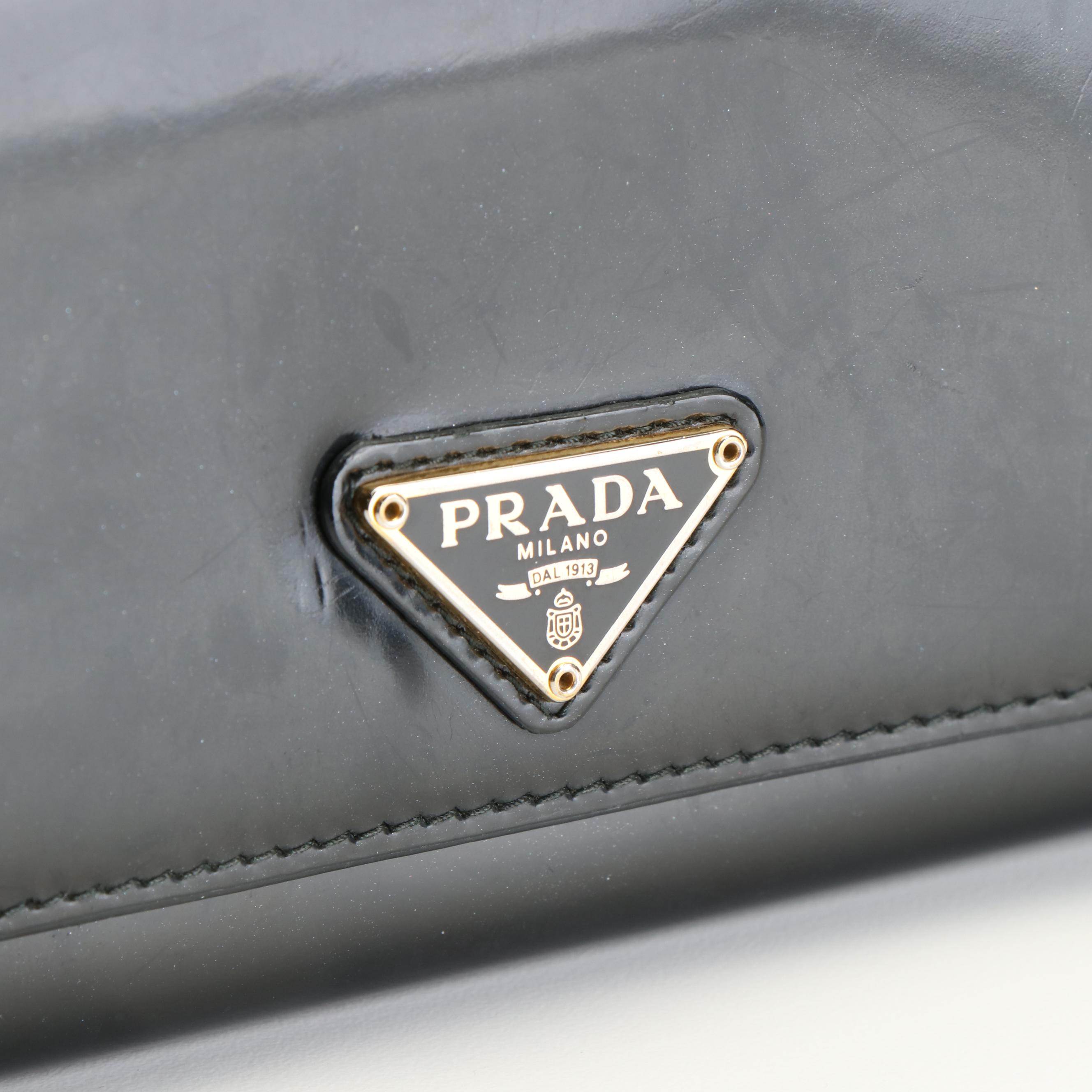 Prada Black Patent Leather Continental Wallet