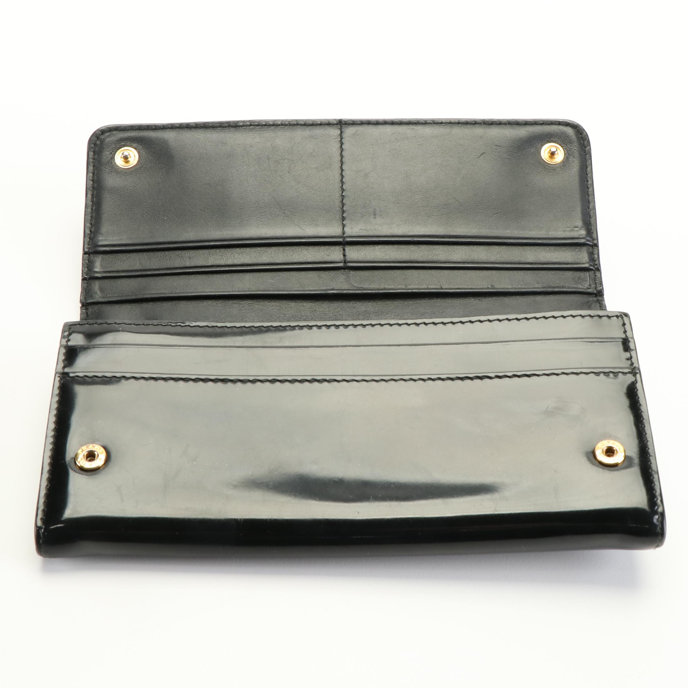 Prada Black Patent Leather Continental Wallet