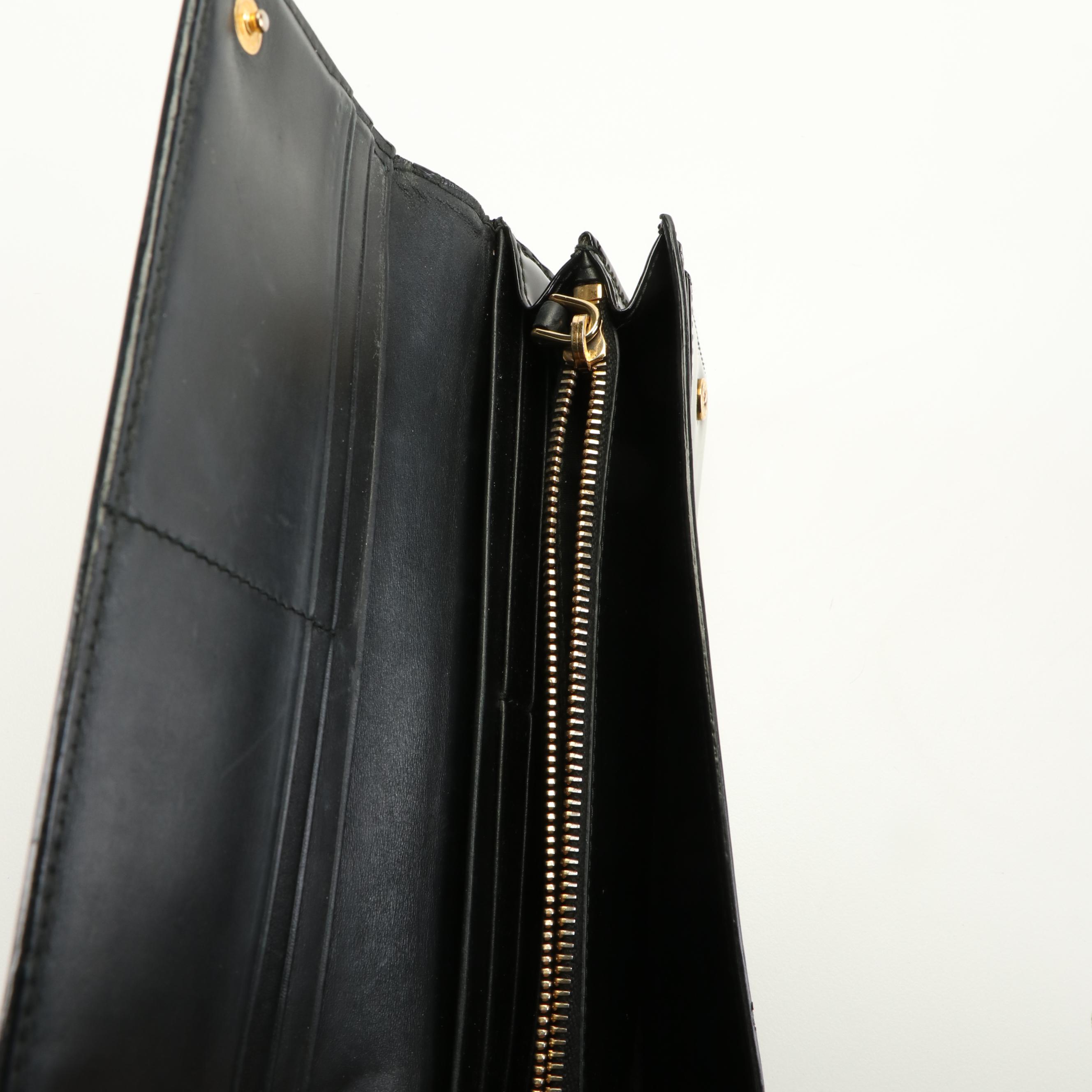 Prada Black Patent Leather Continental Wallet