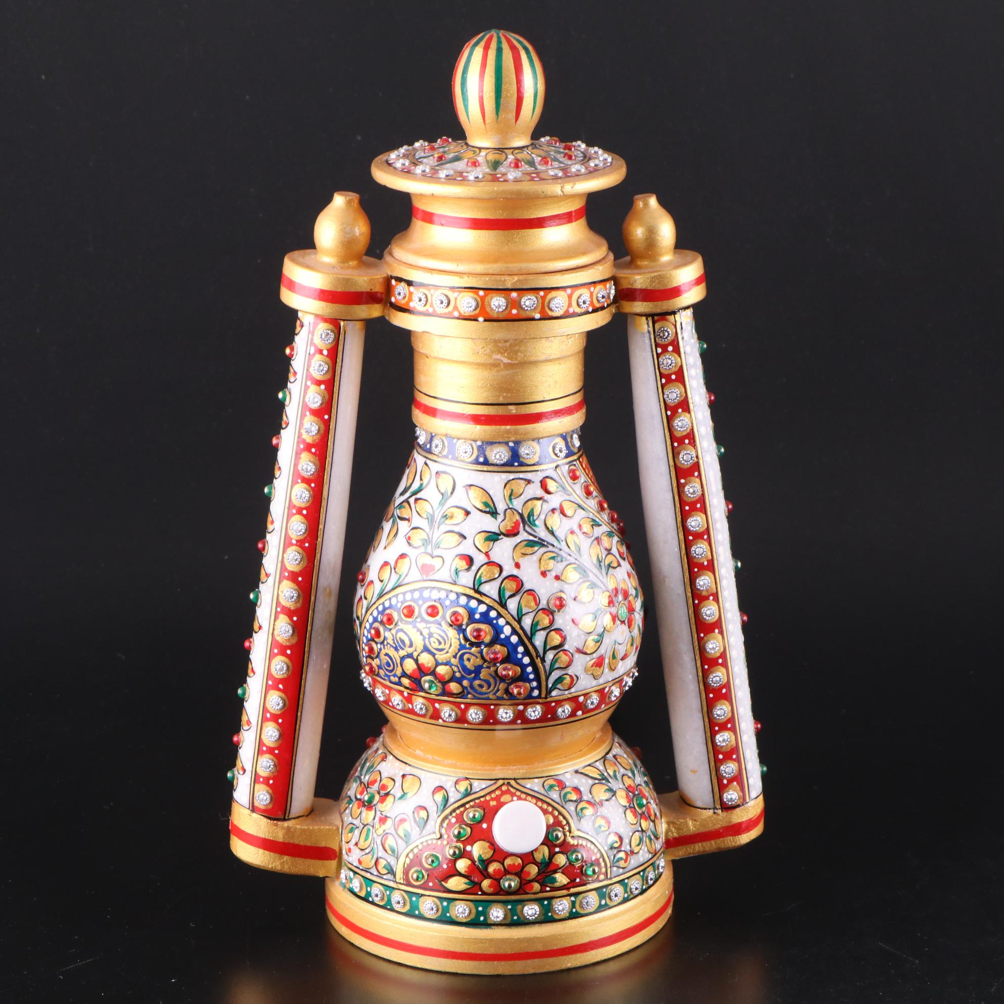 Indian Meenakari Hand-Painted Carved Marble Accent Lamp