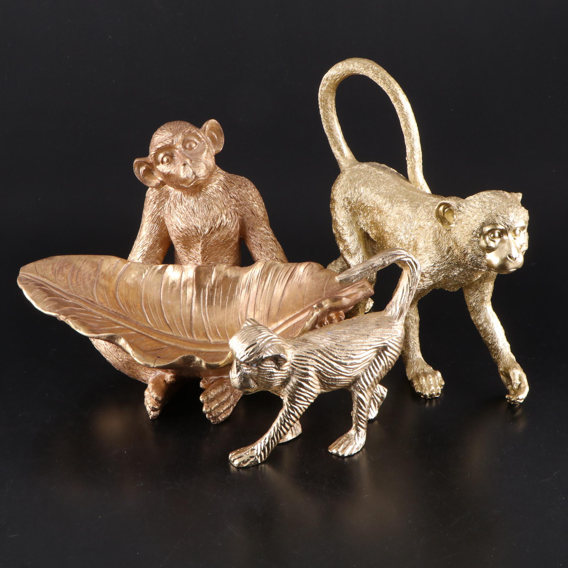 Cast Brass and Gold Tone Composite Monkey Figurines