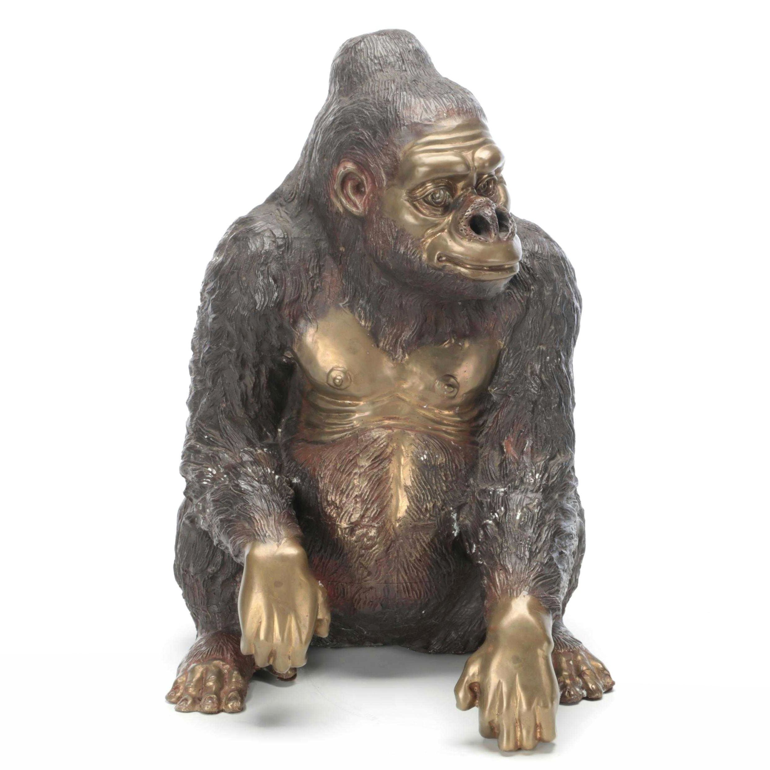 Patinated Cast Metal Gorilla Figurine