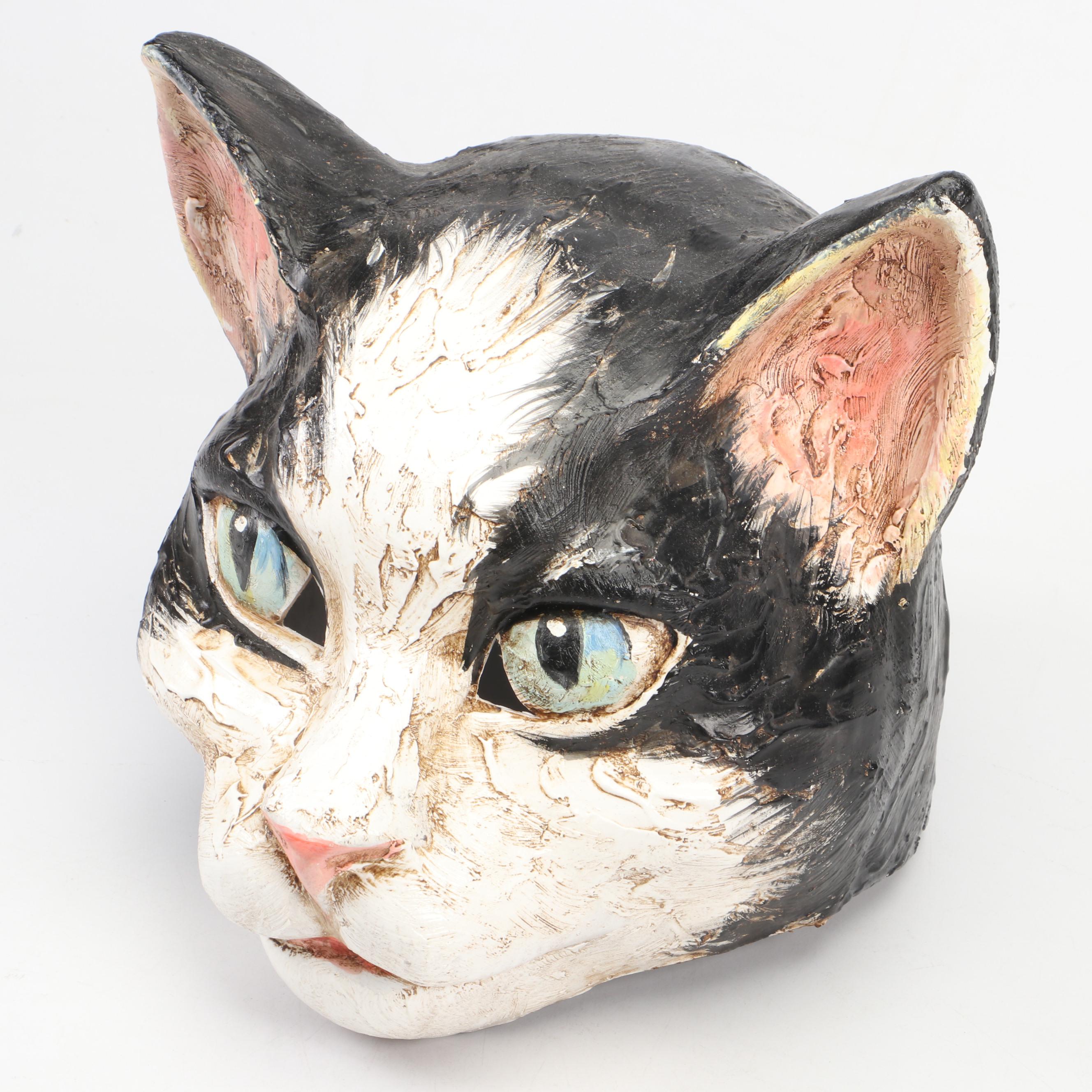 Hand-Painted Papier-mâché Cat Head Mask