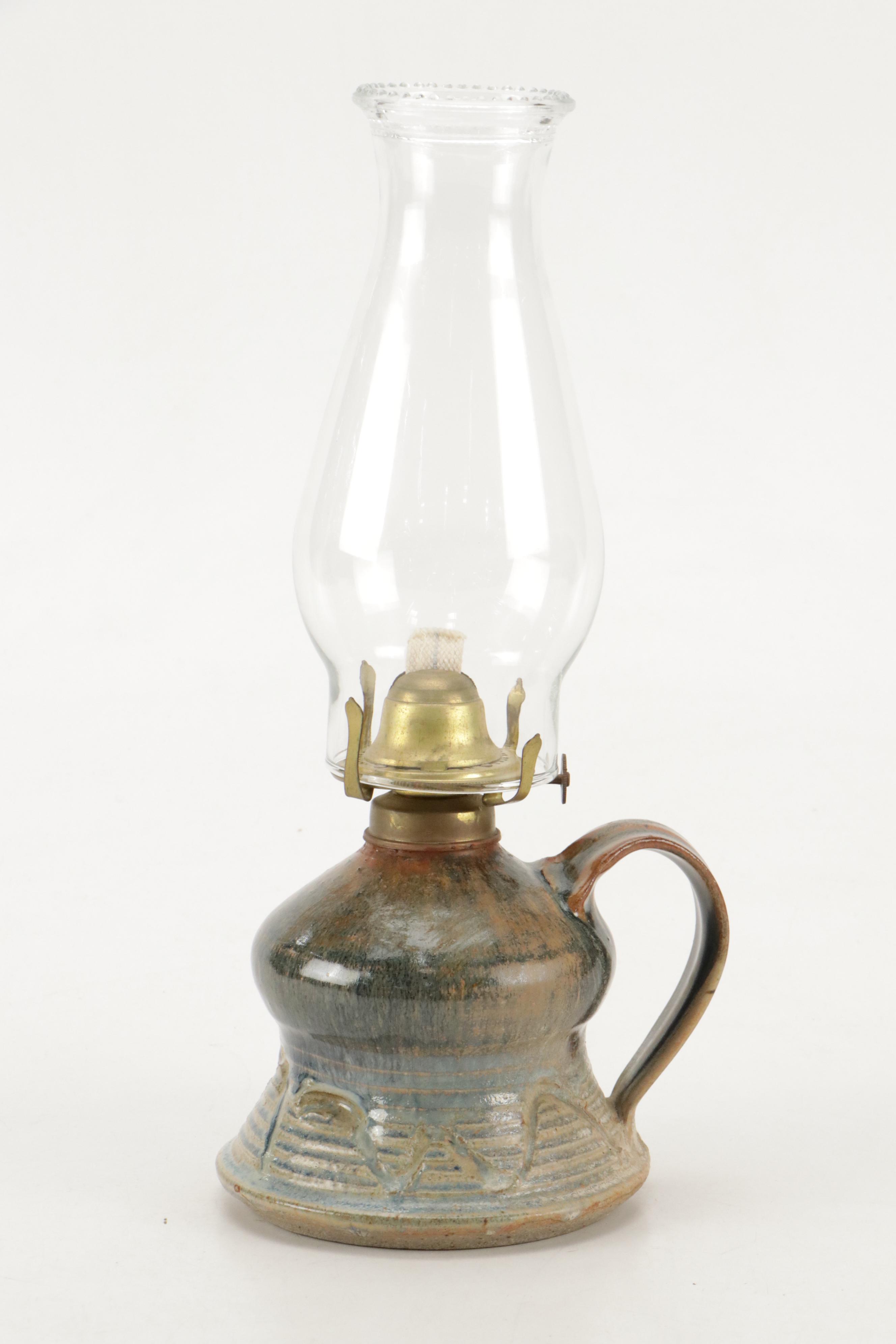 Art Pottery Ceramic Oil Lamp with Candle Holders