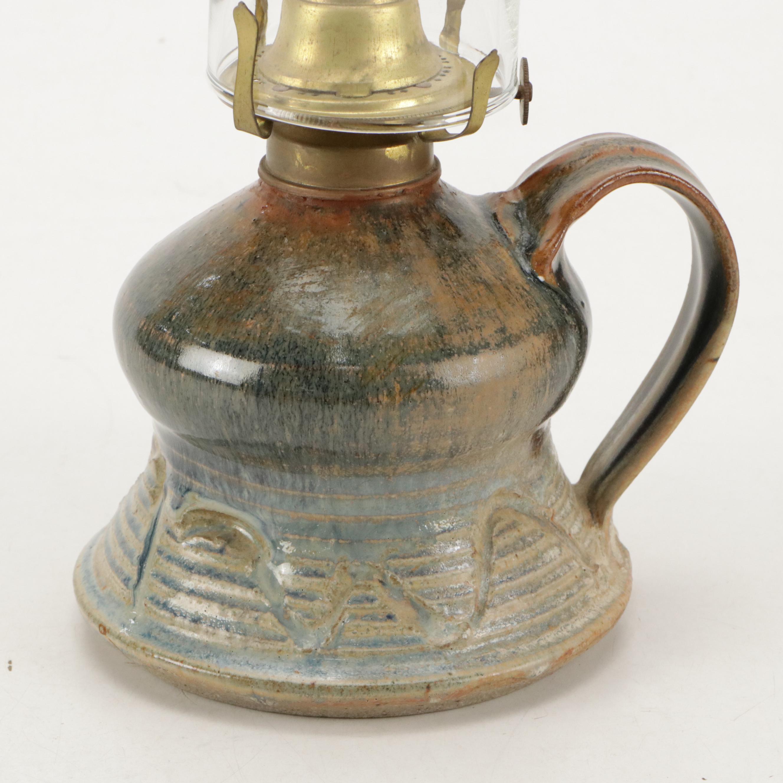 Art Pottery Ceramic Oil Lamp with Candle Holders