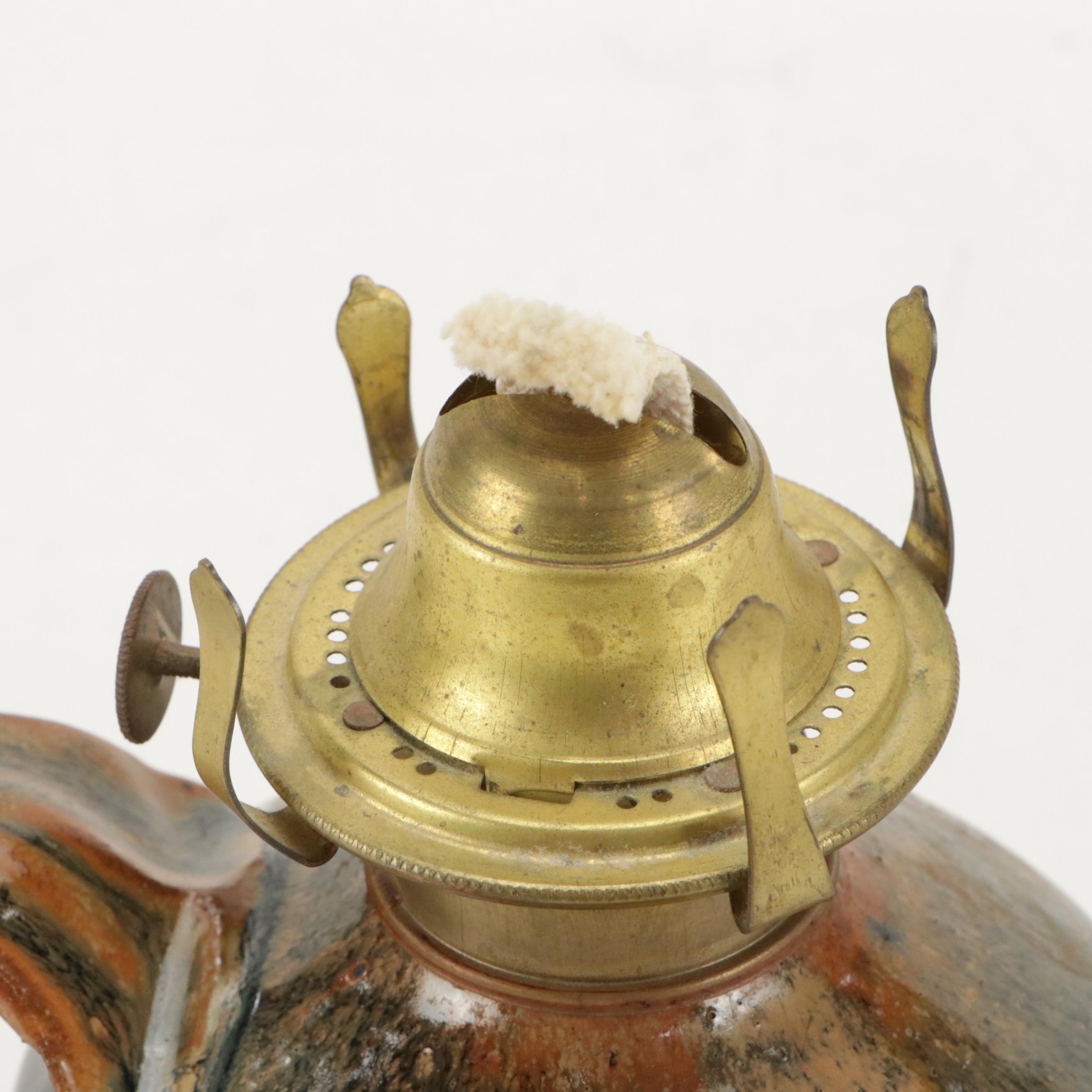 Art Pottery Ceramic Oil Lamp with Candle Holders